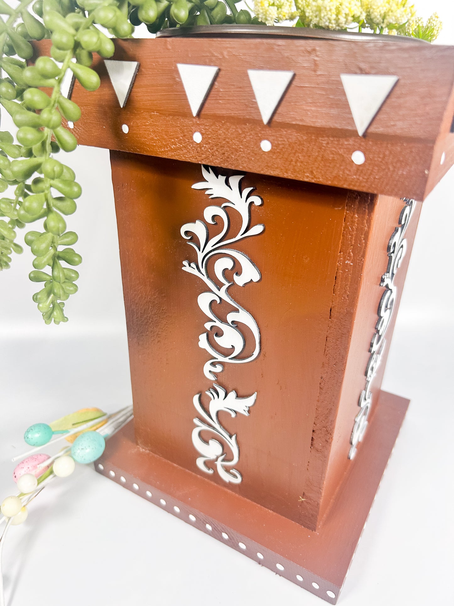 Free Shipping Handcrafted Wooden Tulsi Pot, Vrindavana Planter 7.5x7.5x11”, Indoor Outdoor Holy Basil Container, Pooja Decor