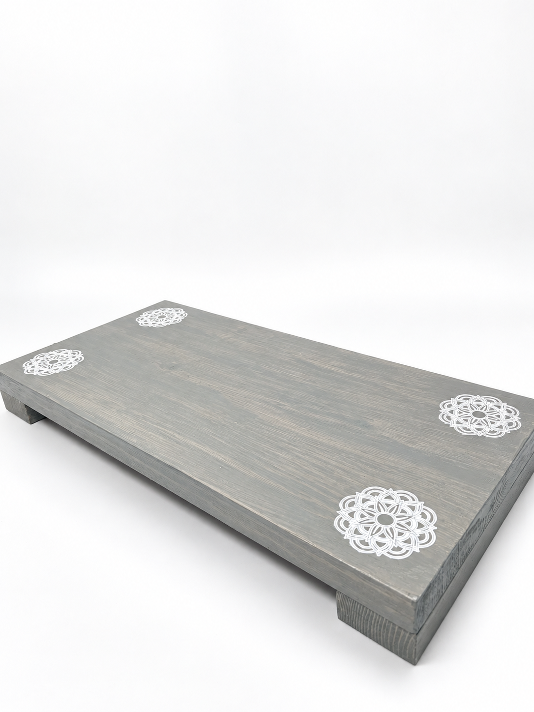 Wooden Pedestal Riser with White Mandala Designs