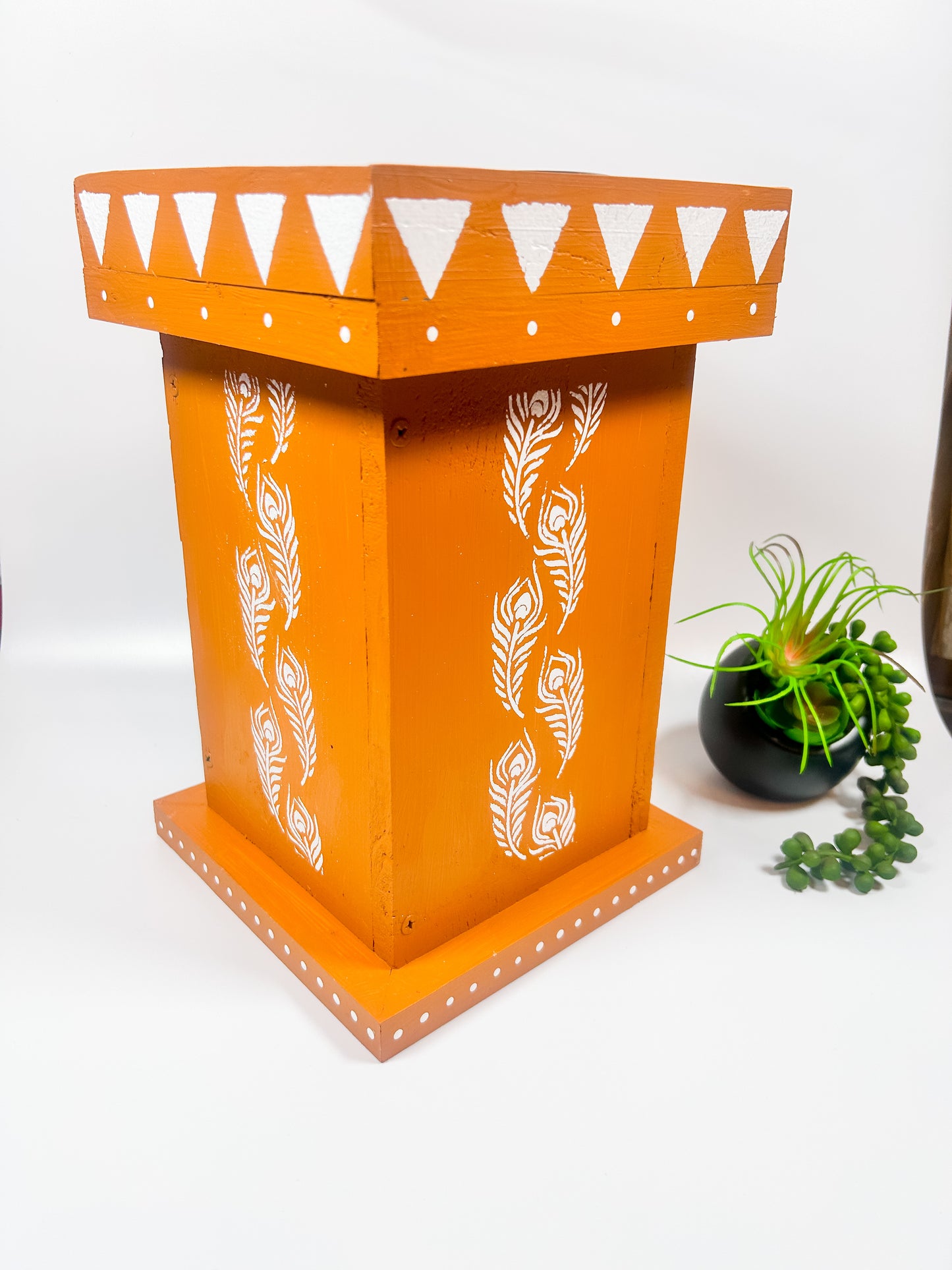 Free Shipping Handcrafted Wooden Tulsi Pot, Vrindavana Planter 7.5x7.5x11”, Indoor Outdoor Holy Basil Container, Pooja Decor