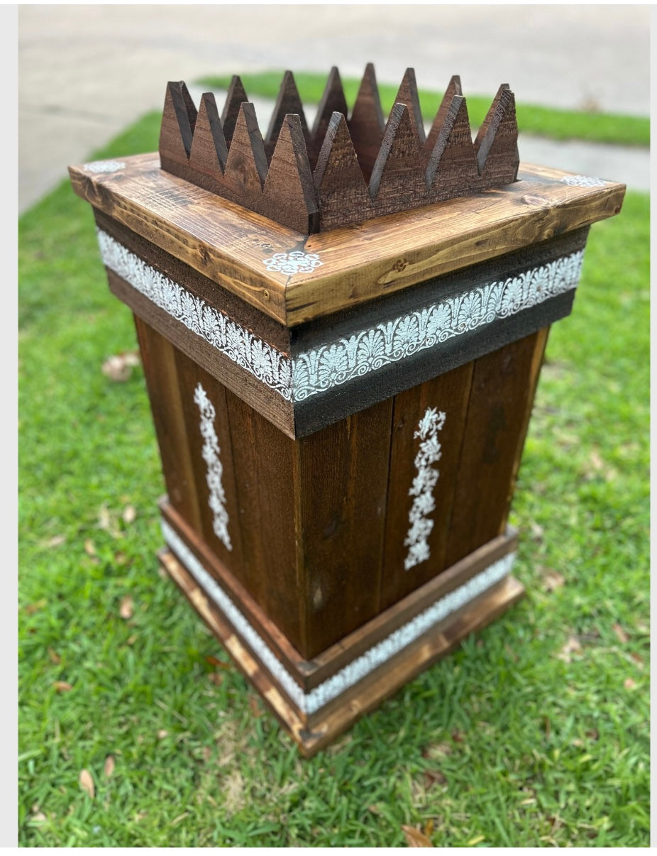 Free Shipping Handcrafted Wooden Tulasi Pot Vrindavana Brindavan Tulsi Planter Ocimum Sanctum holy Basil Plant Container for Gardening (Large)