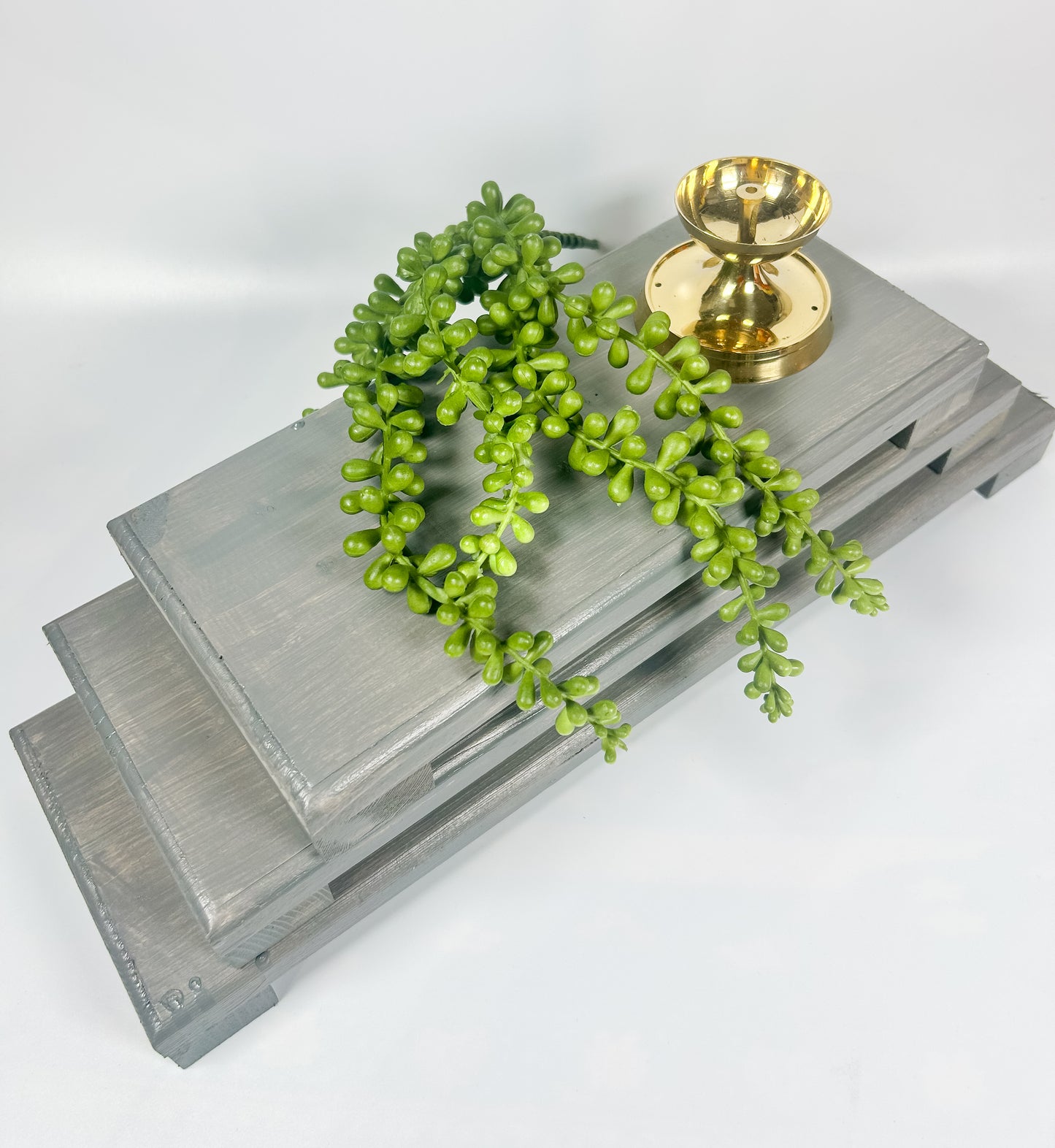 Long Wooden Pedestal Riser for Table Display – Farmhouse Wood Riser for Kitchen Counter, Elevated Home Decor Stand, Rustic Centerpiece Tray