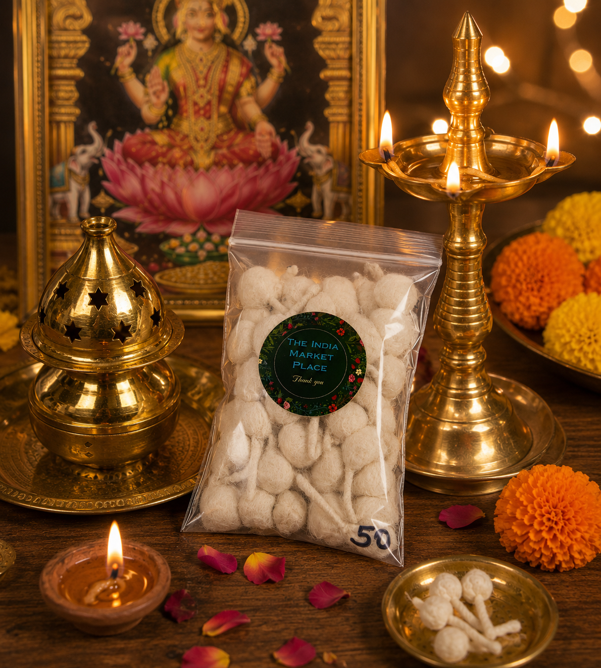 Hand-Rolled Cotton Diya Wicks – Small (50 Pack)