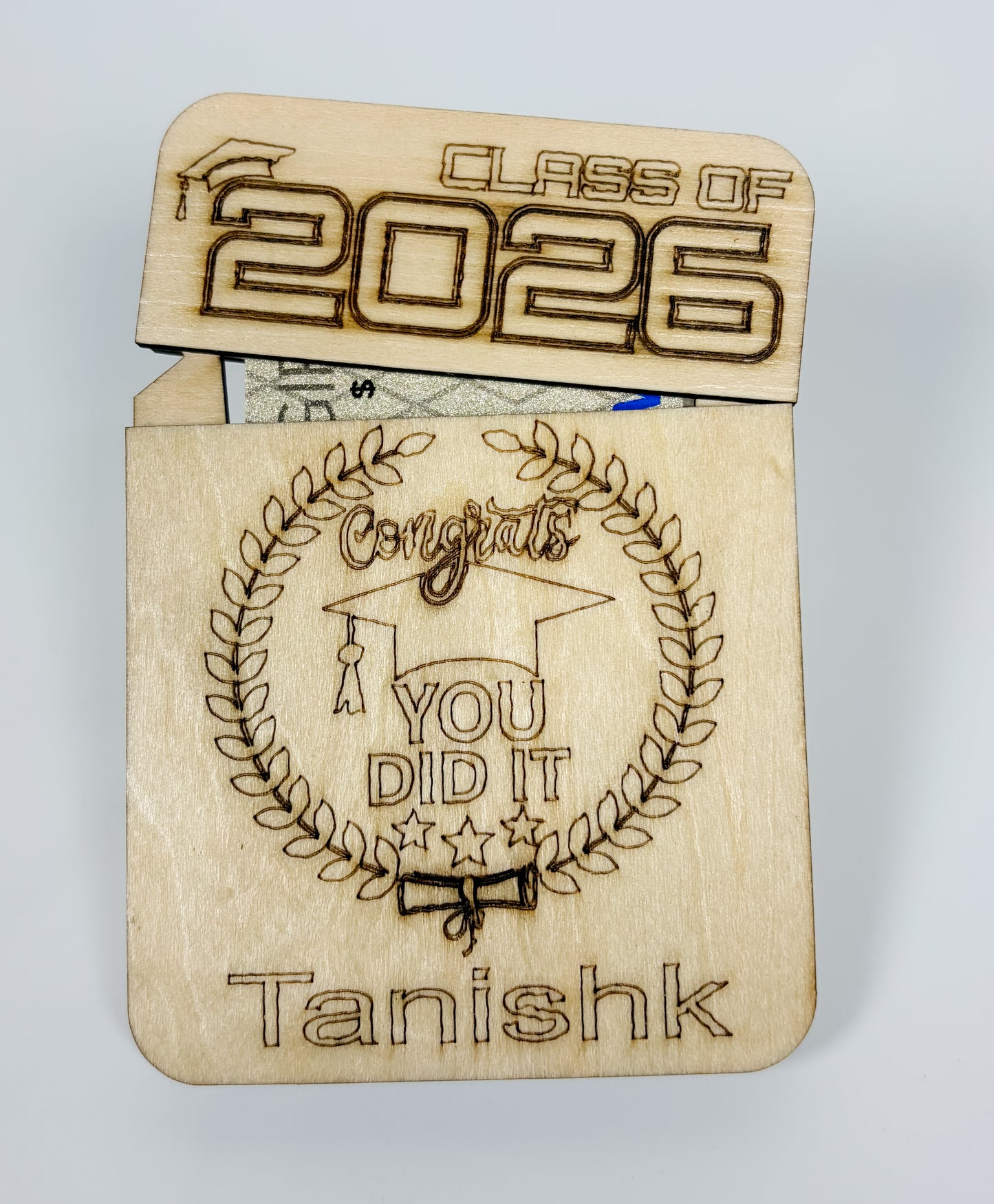 Personalized Graduation Gift Card Holder 2026 | Custom Wooden Money Holder with Name | Graduation Cash Gift Keepsake