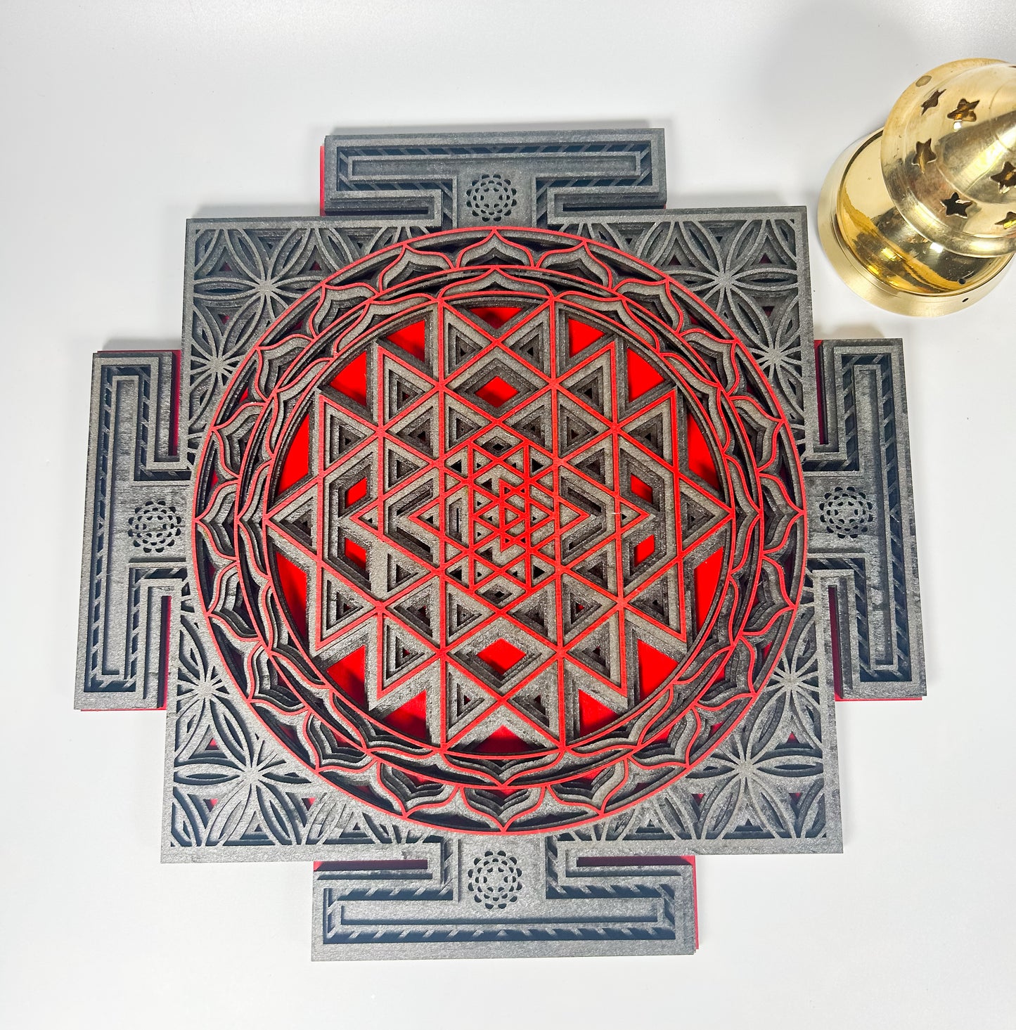 Layered Sri Yantra Mandala Wall Art – Sacred Geometry Decor | Laser Cut Wooden Wall Hanging | Vastu, Meditation, Yoga Room, Spiritual Gift