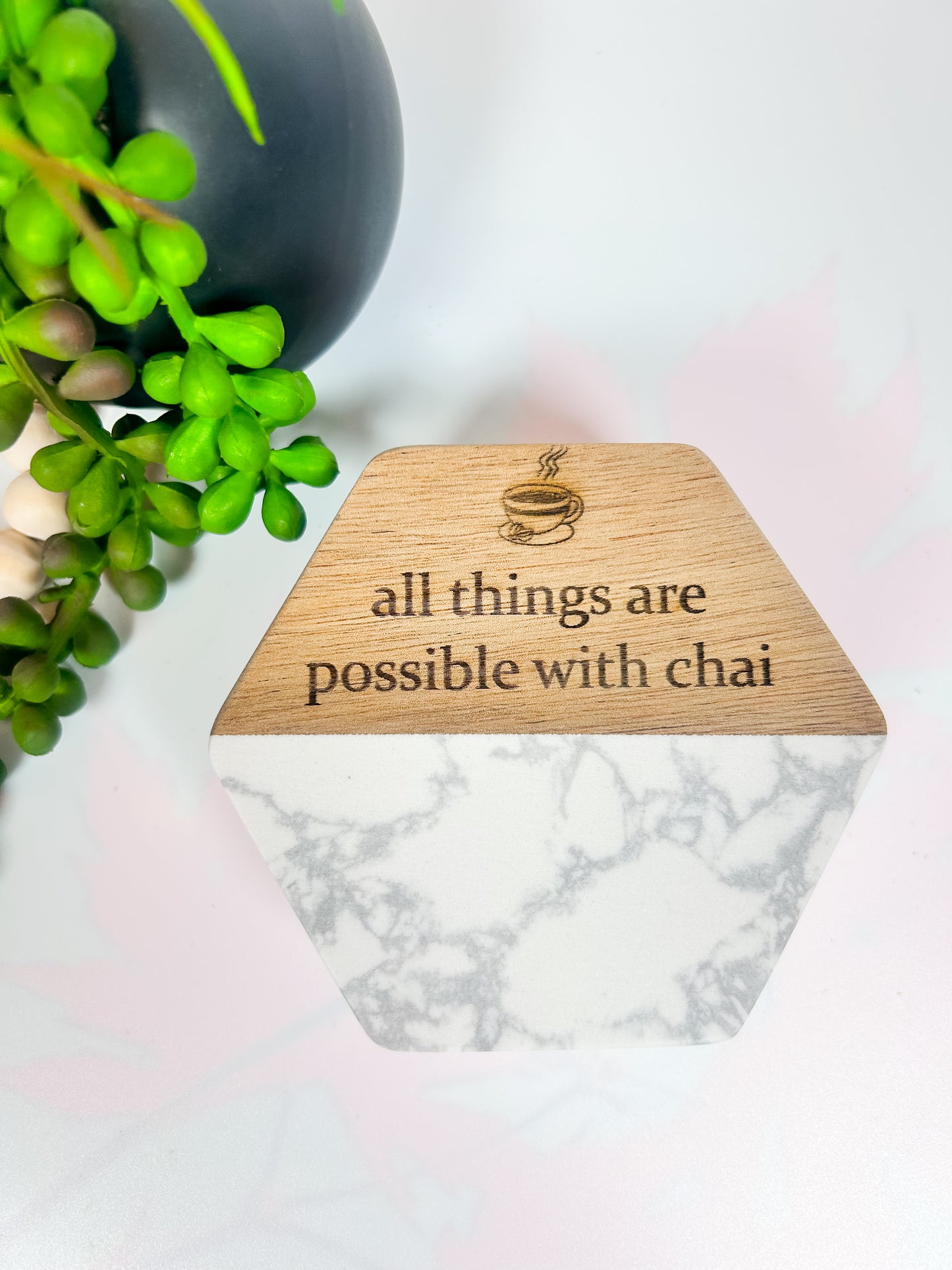 Handmade Marble and Wood Coaster Set Personalized