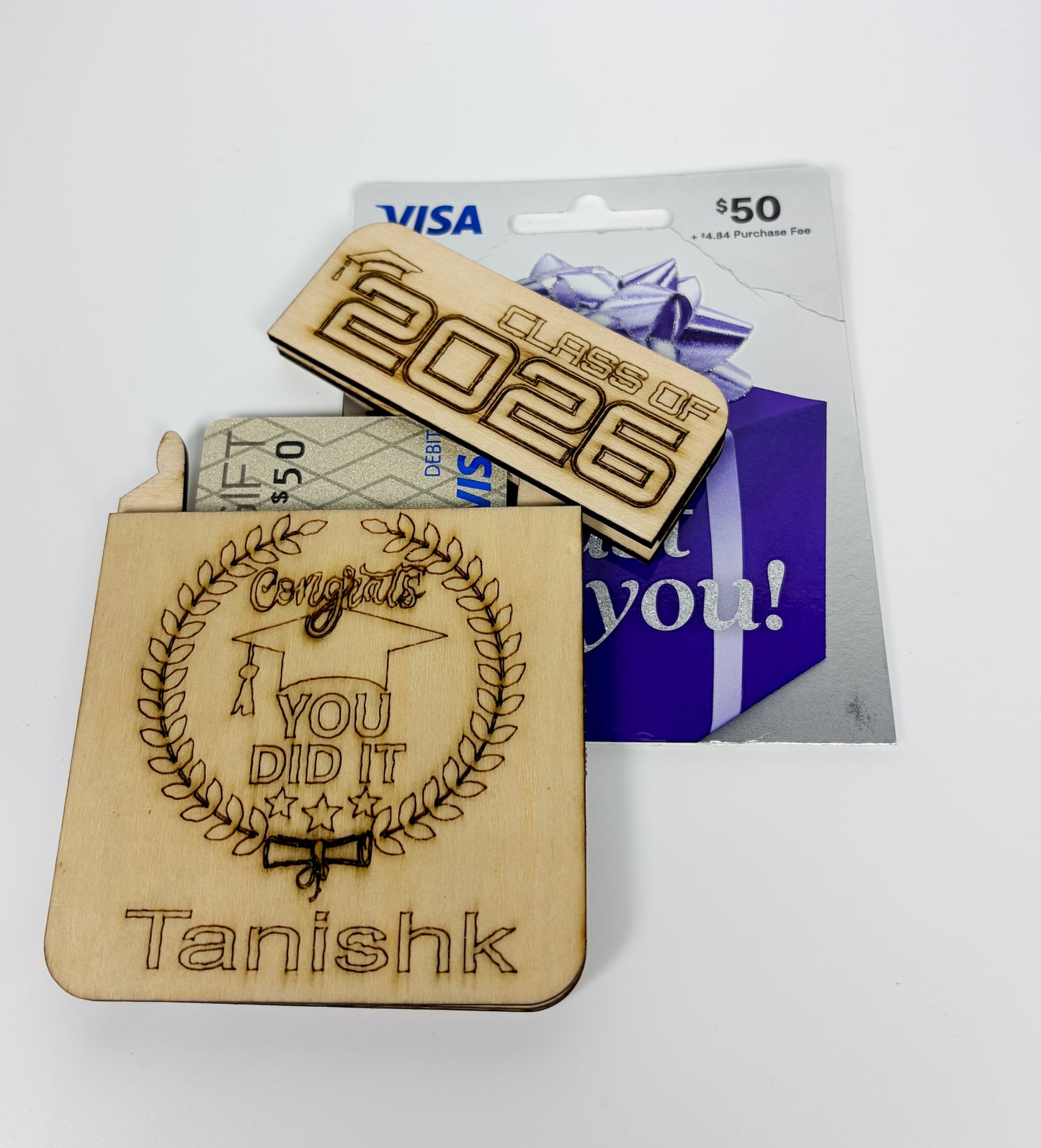 Personalized Graduation Gift Card Holder 2026 | Custom Wooden Money Holder with Name | Graduation Cash Gift Keepsake