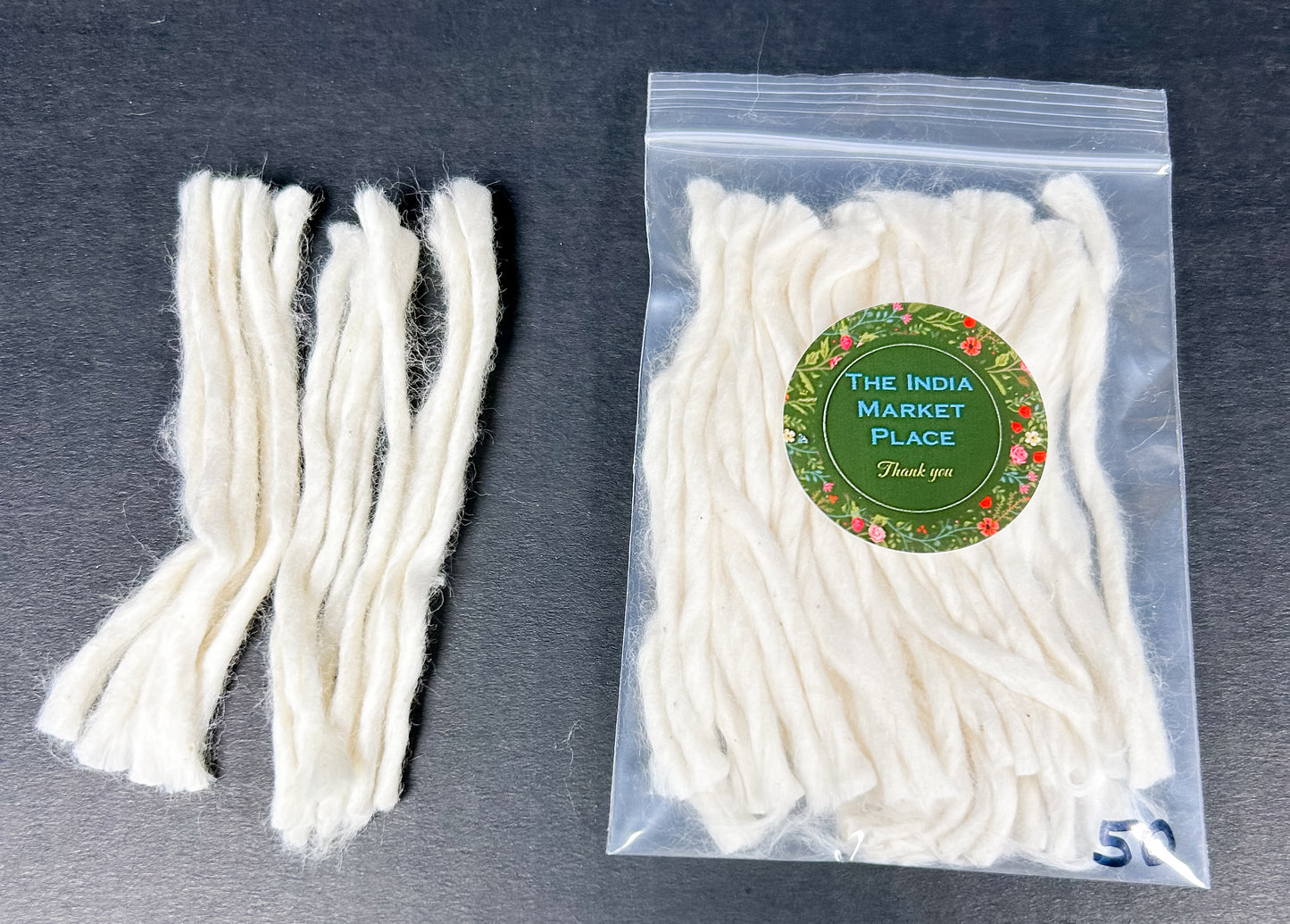 Hand-Rolled Cotton Diya Batti – 50 Pcs Small Wicks for Akhand Oil Lamps, Pooja, Aarti, Diwali & Hindu Rituals | Pure Cotton Wicks