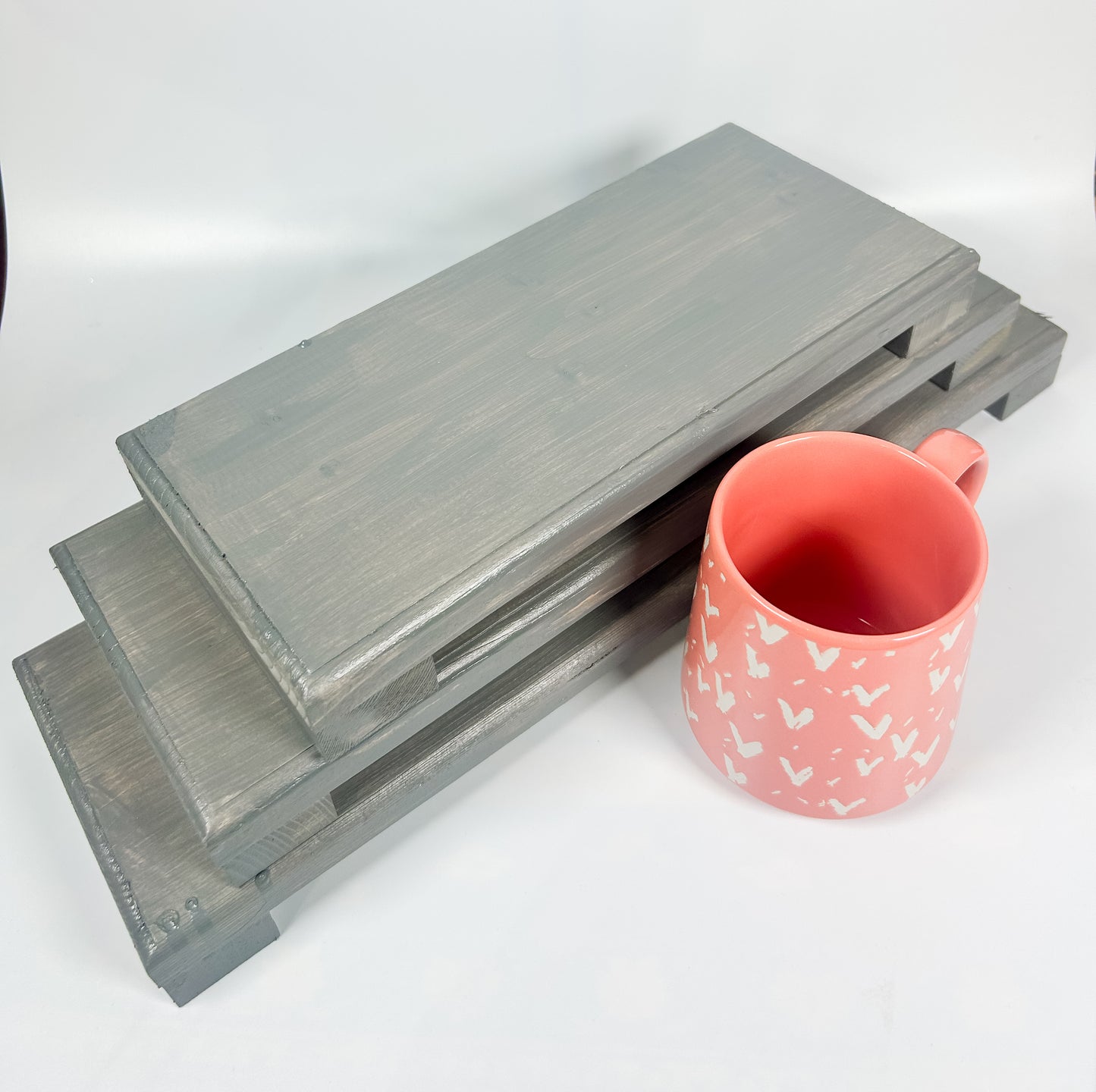 Long Wooden Pedestal Riser for Table Display – Farmhouse Wood Riser for Kitchen Counter, Elevated Home Decor Stand, Rustic Centerpiece Tray