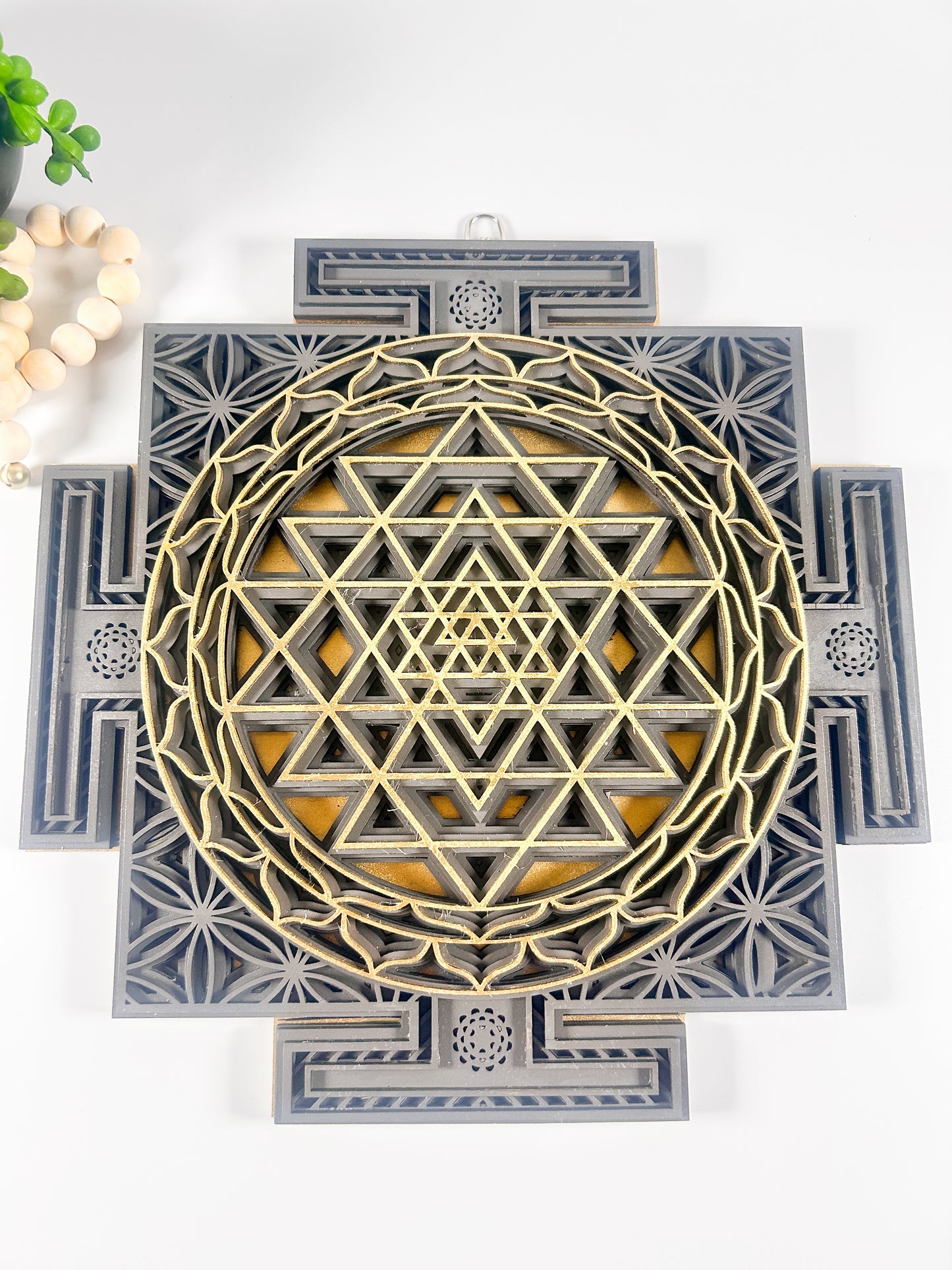 Layered Sri Yantra Mandala Wall Art – Sacred Geometry Decor | Laser Cut Wooden Wall Hanging | Vastu, Meditation, Yoga Room, Spiritual Gift