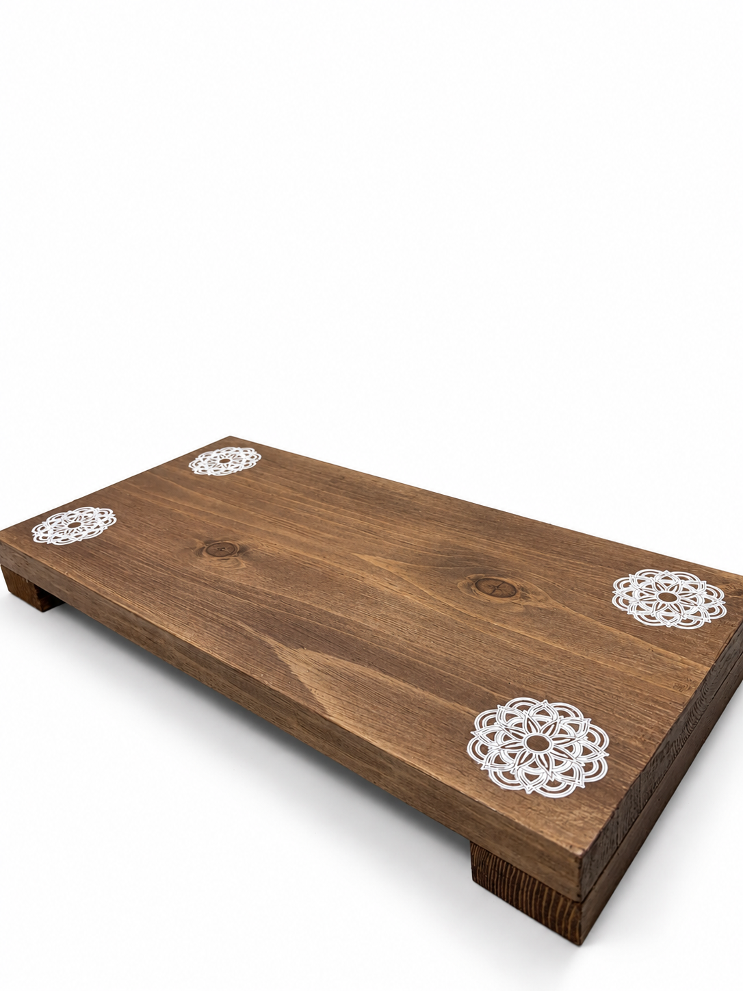 Wooden Pedestal Riser with White Mandala Designs