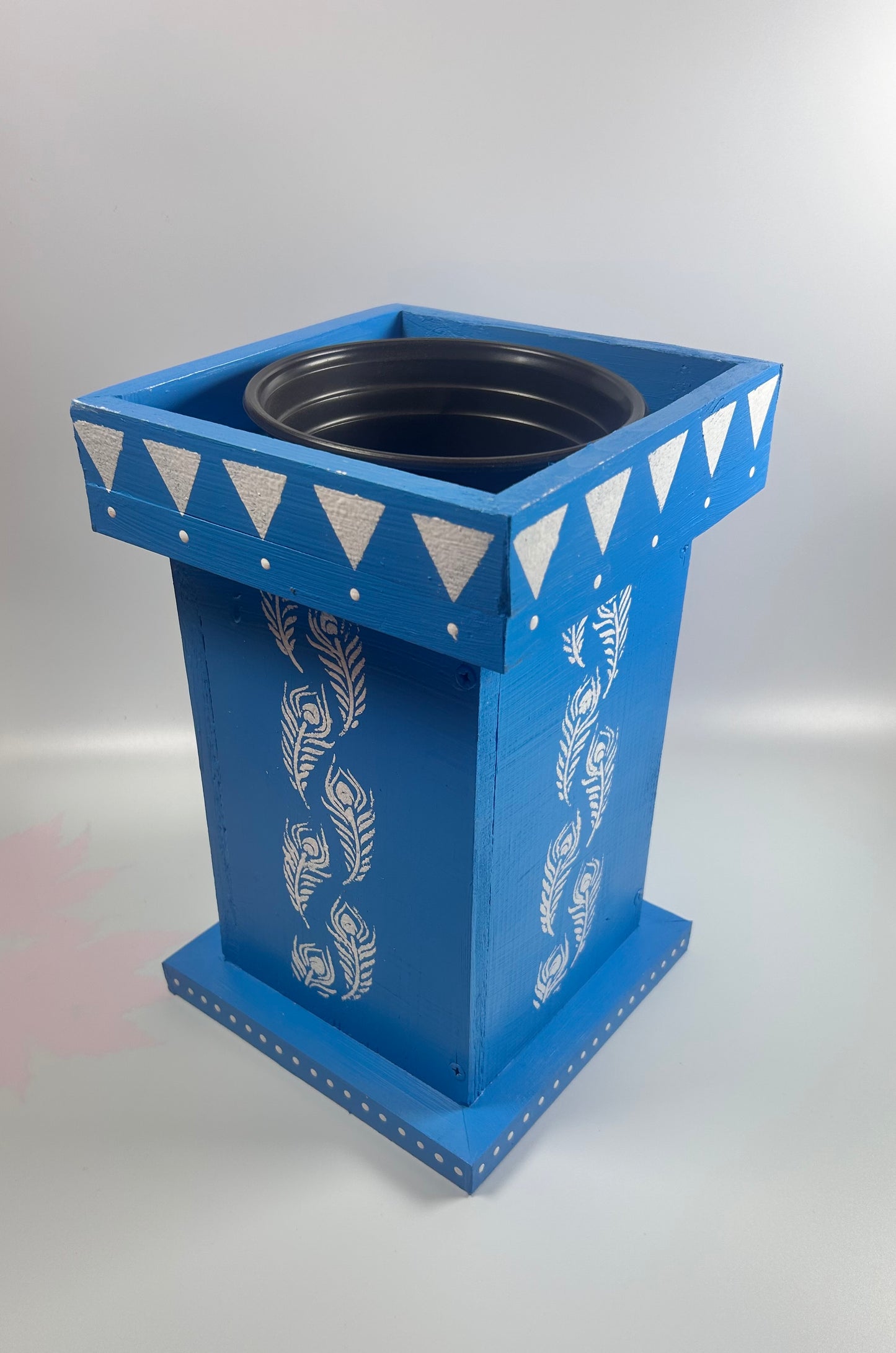 Free Shipping Handcrafted Wooden Tulsi Pot, Vrindavana Planter 7.5x7.5x11”, Indoor Outdoor Holy Basil Container, Pooja Decor