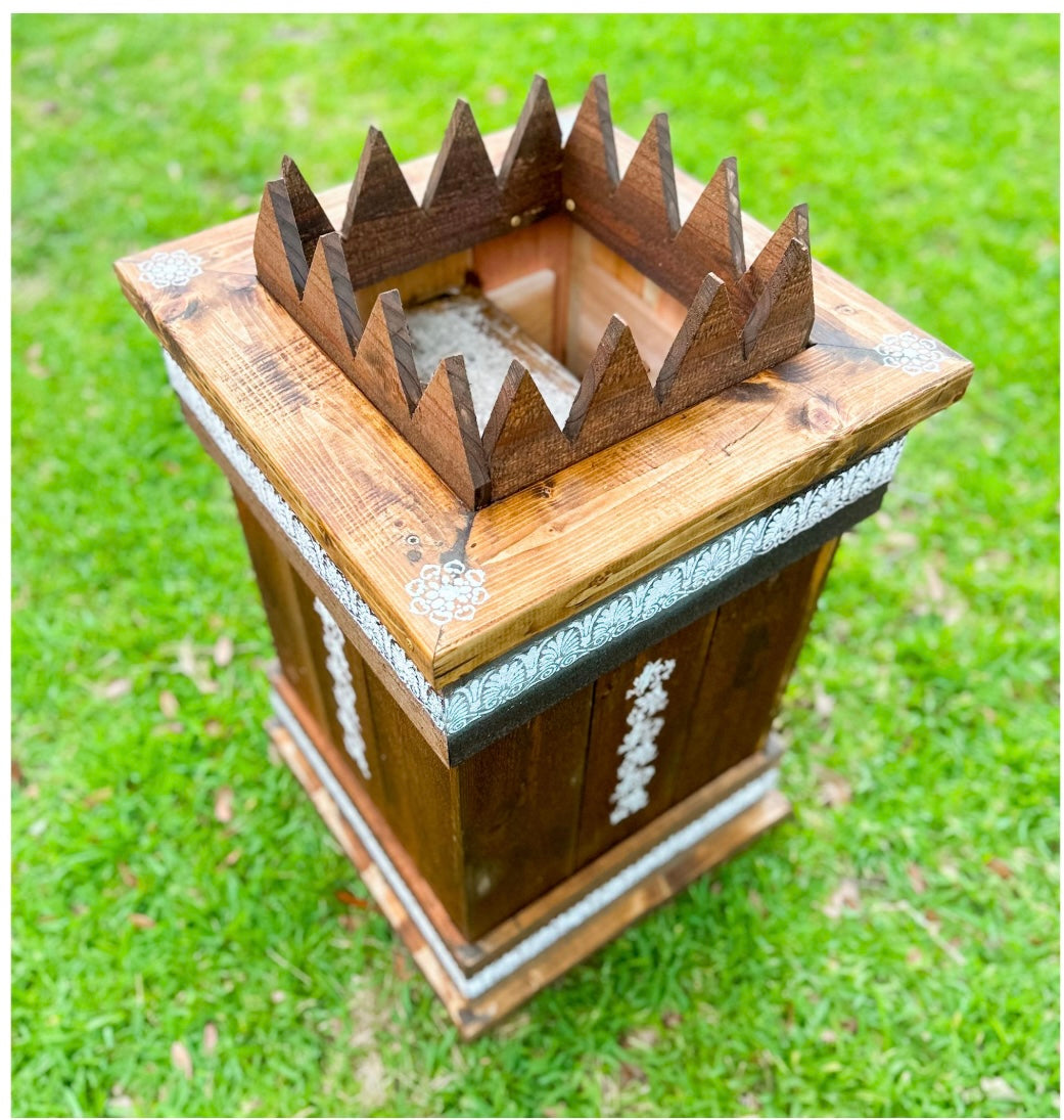 Free Shipping Handcrafted Wooden Tulasi Pot Vrindavana Brindavan Tulsi Planter Ocimum Sanctum holy Basil Plant Container for Gardening (Large)