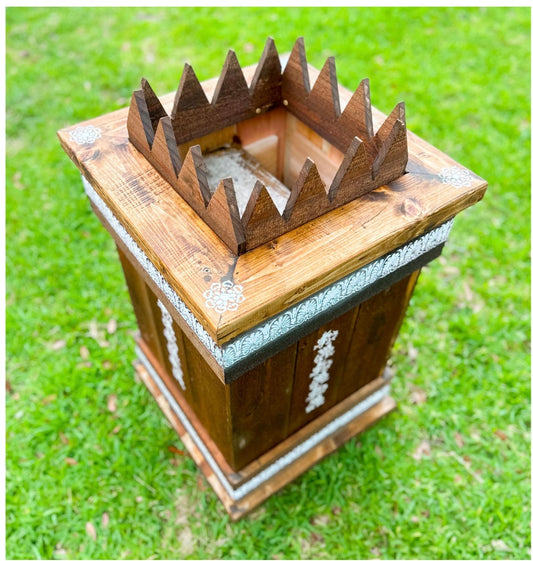 Free Shipping Handcrafted Wooden Tulasi Pot Vrindavana Brindavan Tulsi Planter Ocimum Sanctum holy Basil Plant Container for Gardening (Large)