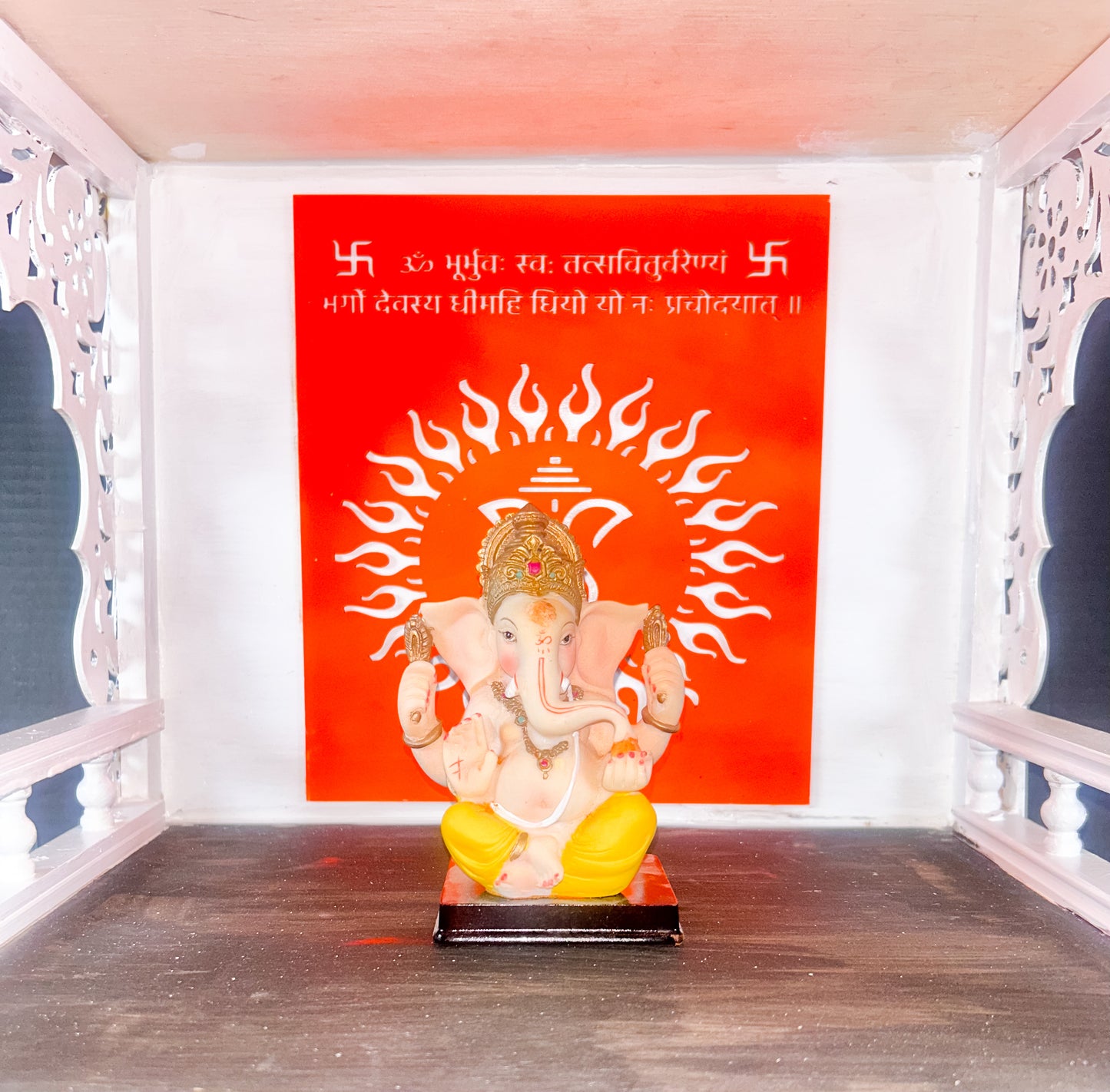 Beautiful Handcrafted Wooden Pooja Mandir Temple Dimensions 16W x 12D x 16H inches.