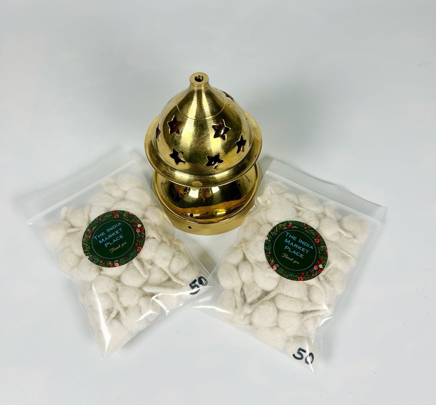 High Quality Hand-Rolled Cotton Diya Wicks – Small (50 Qty) | Puja Batti for Akhand Oil Lamps