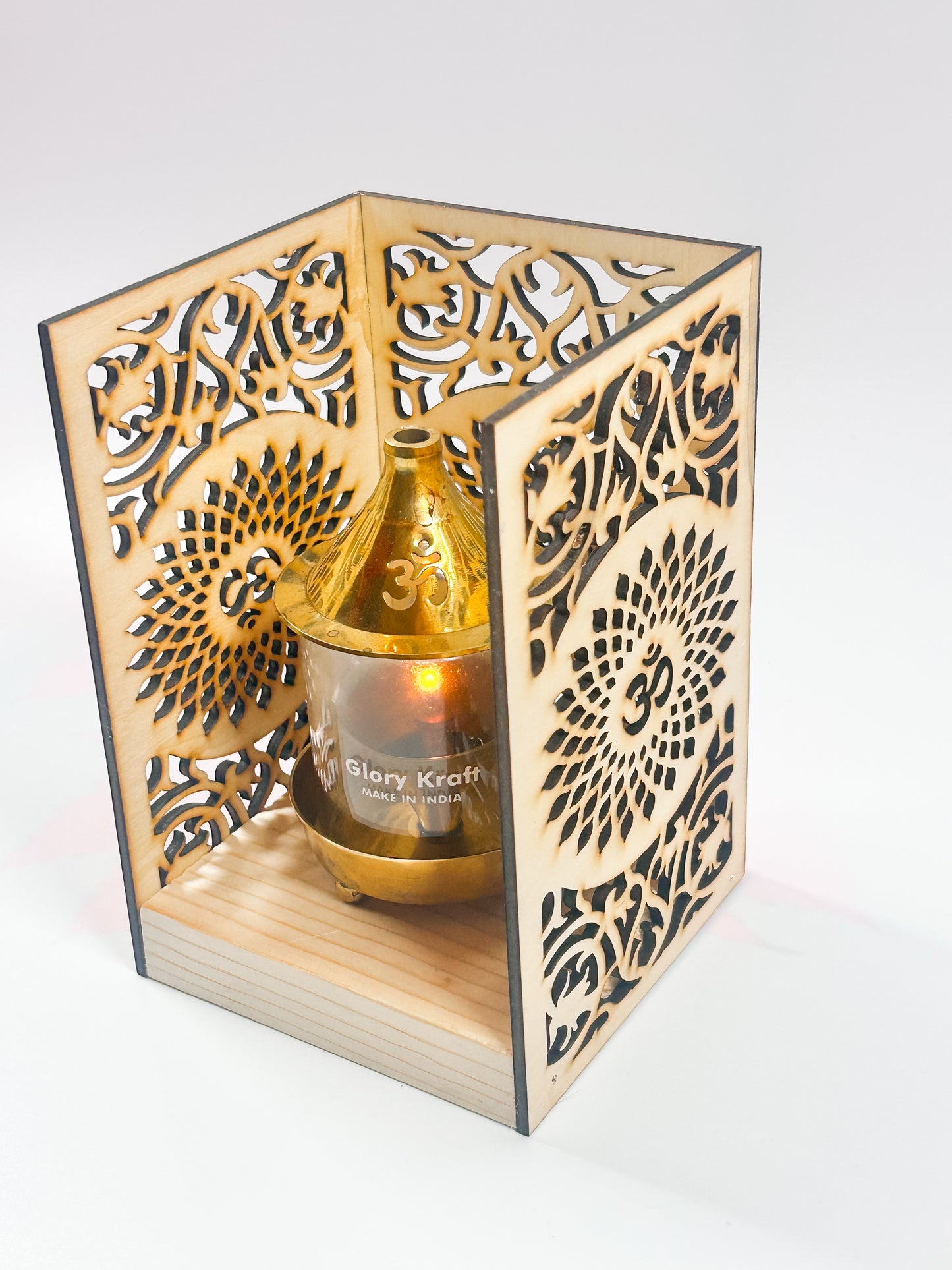 Handcrafted Wooden Artistic Diya or God statue Holder with Om Design | Hindu Pooja Decor | Mandir Accessory |Indian Prayer Room Decor Diwali