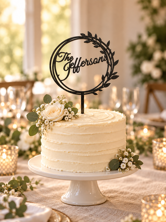 Personalized Wooden Wedding Cake Topper, rustic Monogram Boho cake topper
