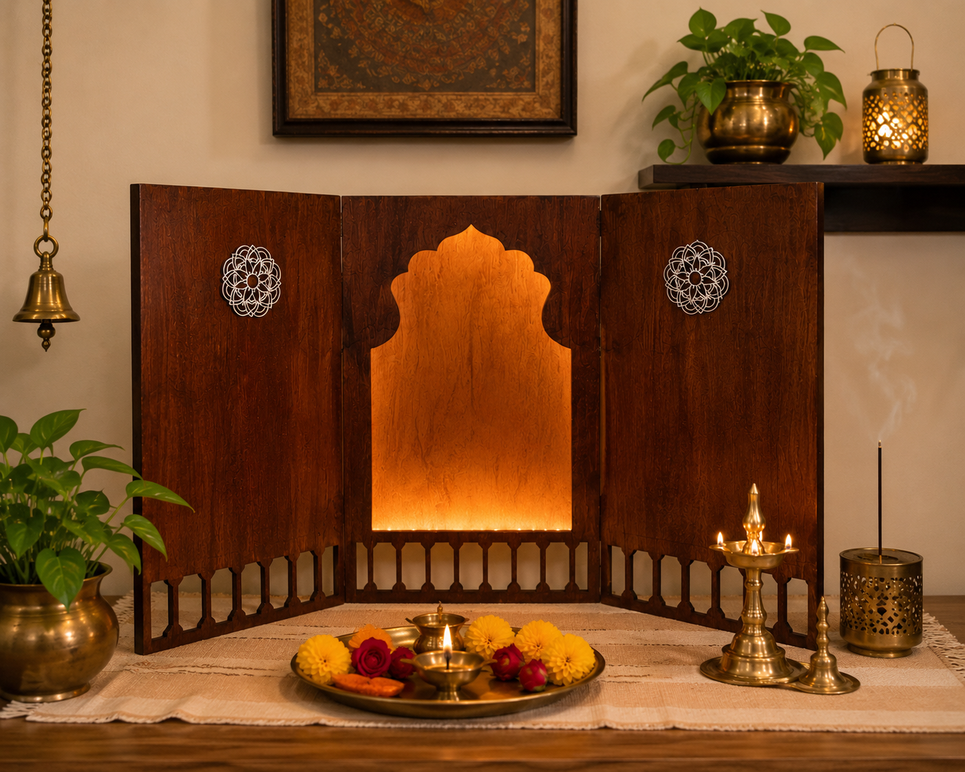     Handmade wooden Ganpati Makhar with traditional arch design for Ganesh Chaturthi decoration.