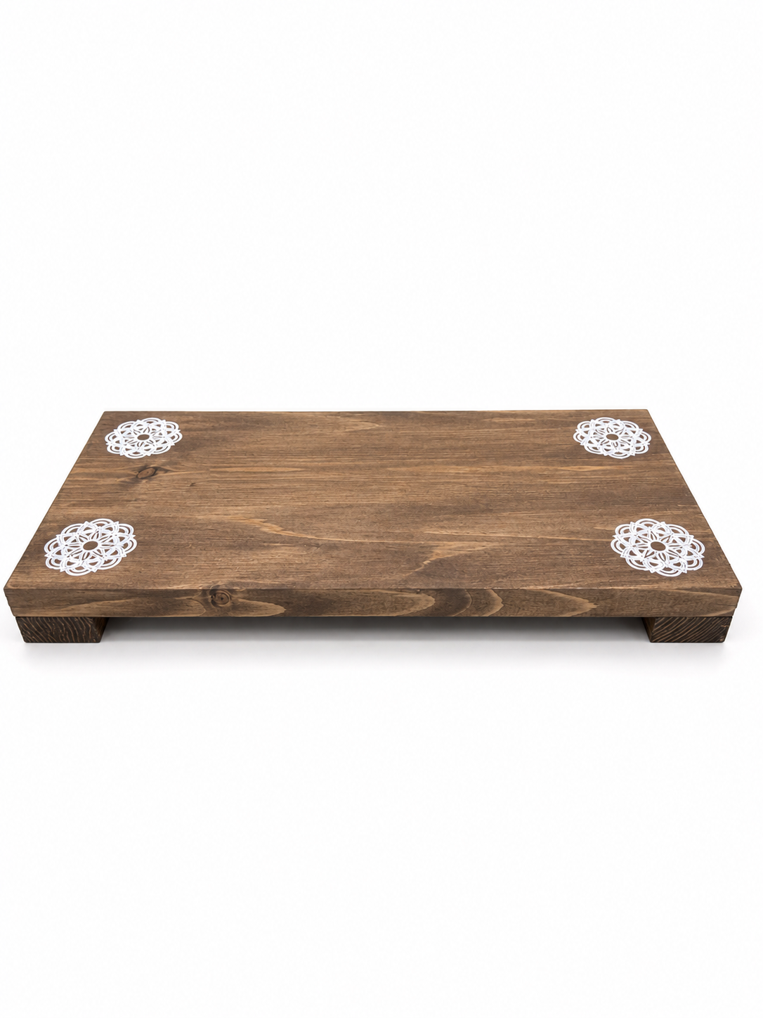 Wooden Pedestal Riser with White Mandala Designs