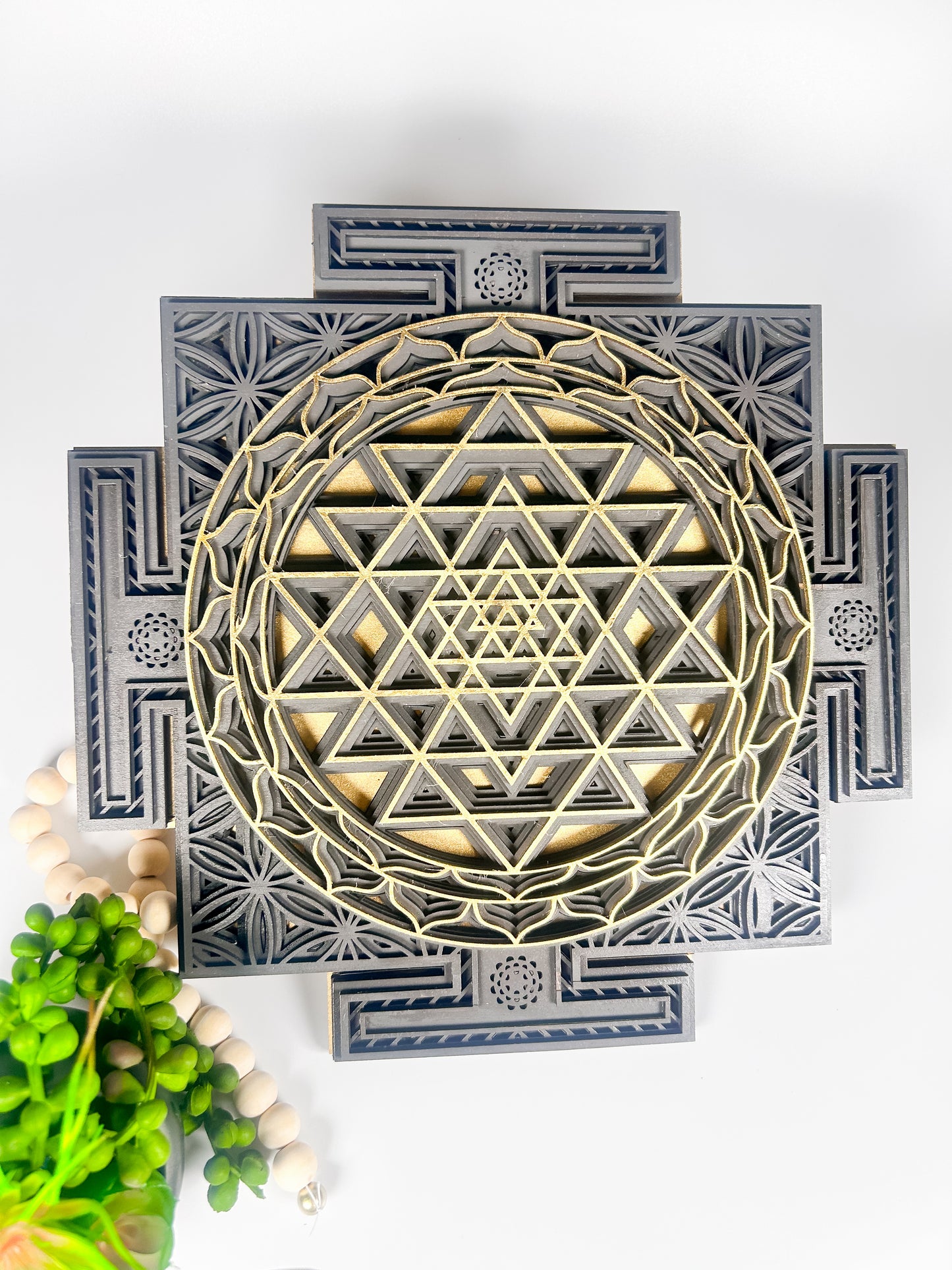 Layered Sri Yantra Mandala Wall Art – Sacred Geometry Decor | Laser Cut Wooden Wall Hanging | Vastu, Meditation, Yoga Room, Spiritual Gift