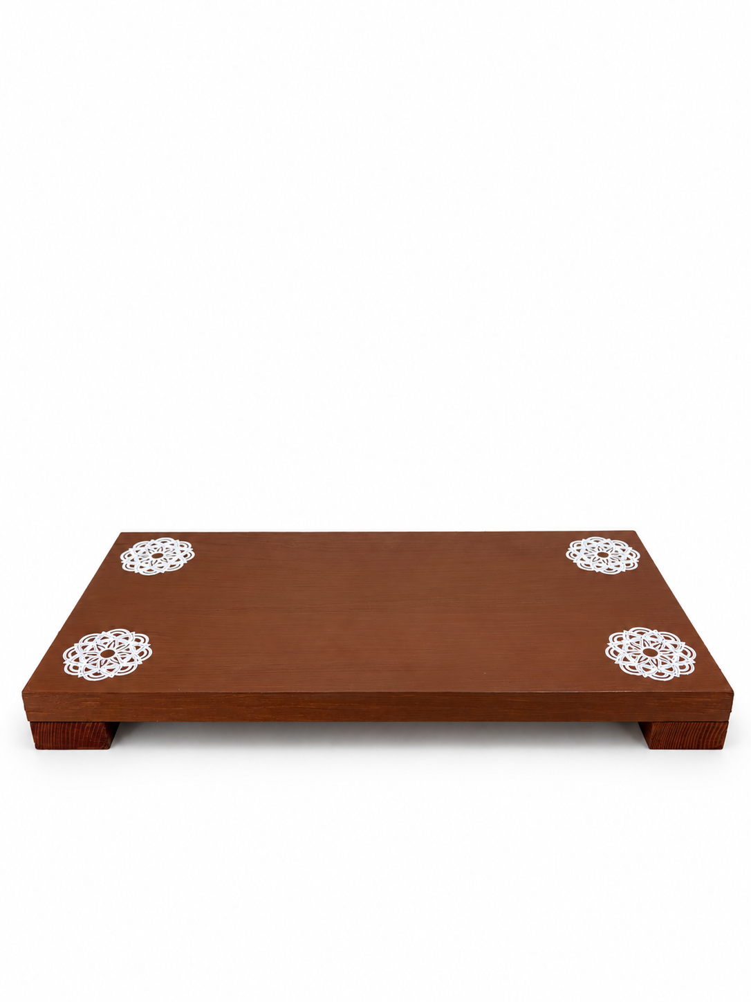 Wooden Pedestal Riser with White Mandala Designs