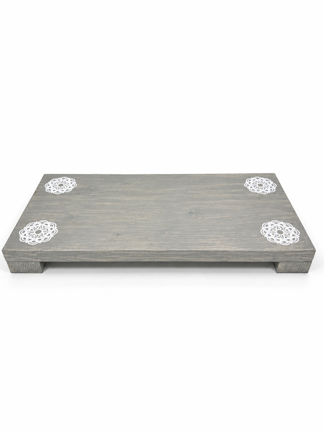Wooden Pedestal Riser with White Mandala Designs