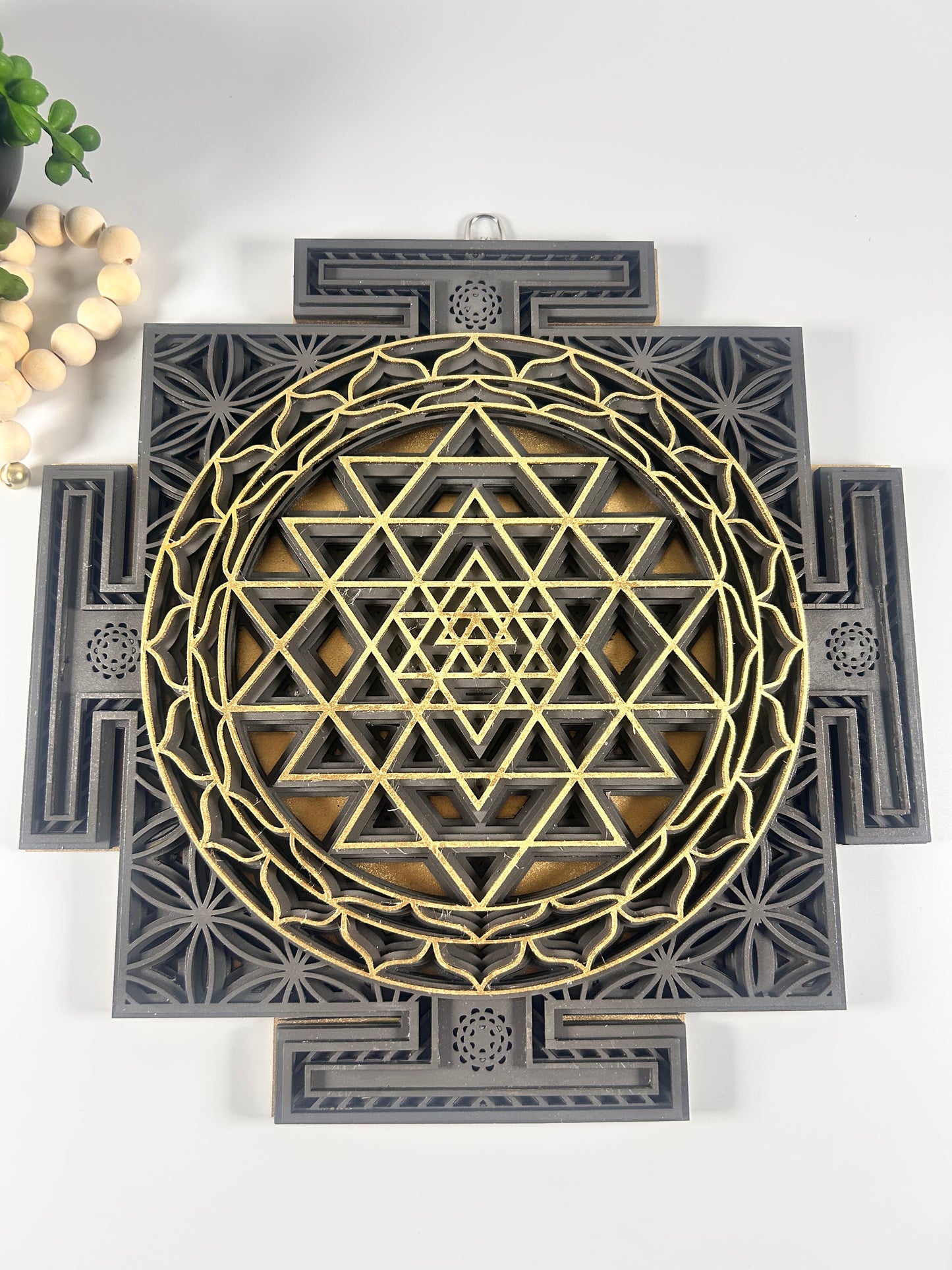 Layered Sri Yantra Mandala Wall Art – Sacred Geometry Decor | Laser Cut Wooden Wall Hanging | Vastu, Meditation, Yoga Room, Spiritual Gift