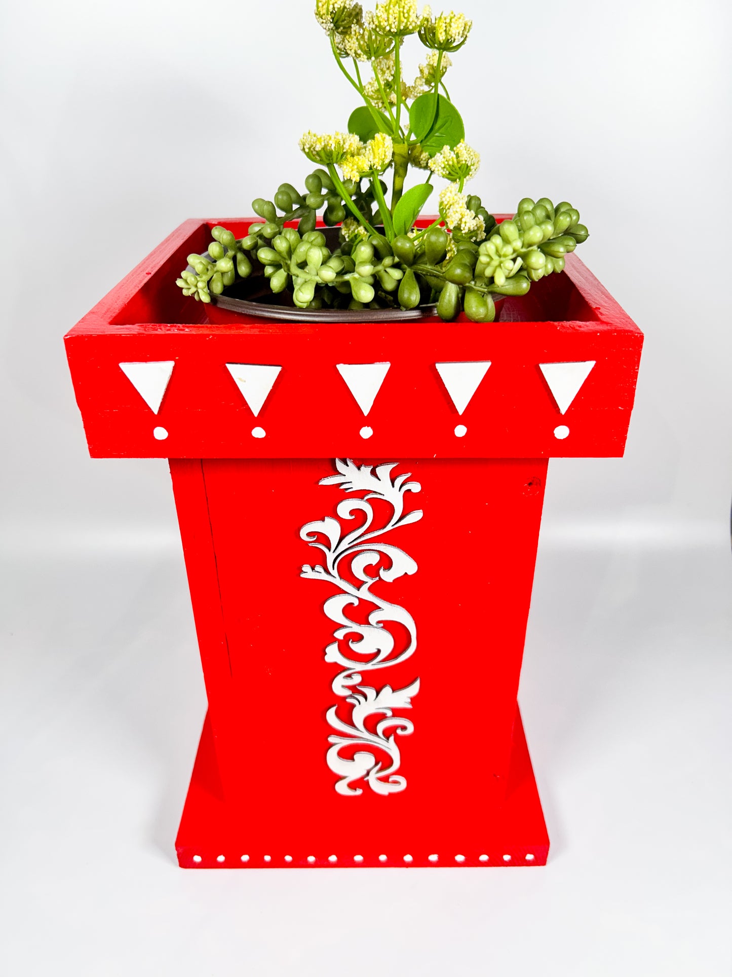 Free Shipping Handcrafted Wooden Tulsi Pot, Vrindavana Planter 7.5x7.5x11”, Indoor Outdoor Holy Basil Container, Pooja Decor