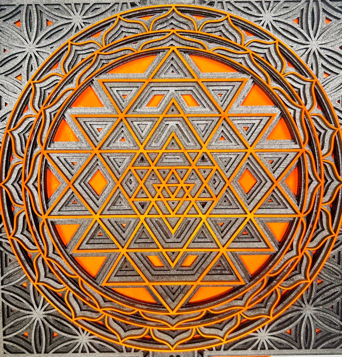 Layered Sri Yantra Mandala Wall Art – Sacred Geometry Decor | Laser Cut Wooden Wall Hanging | Vastu, Meditation, Yoga Room, Spiritual Gift