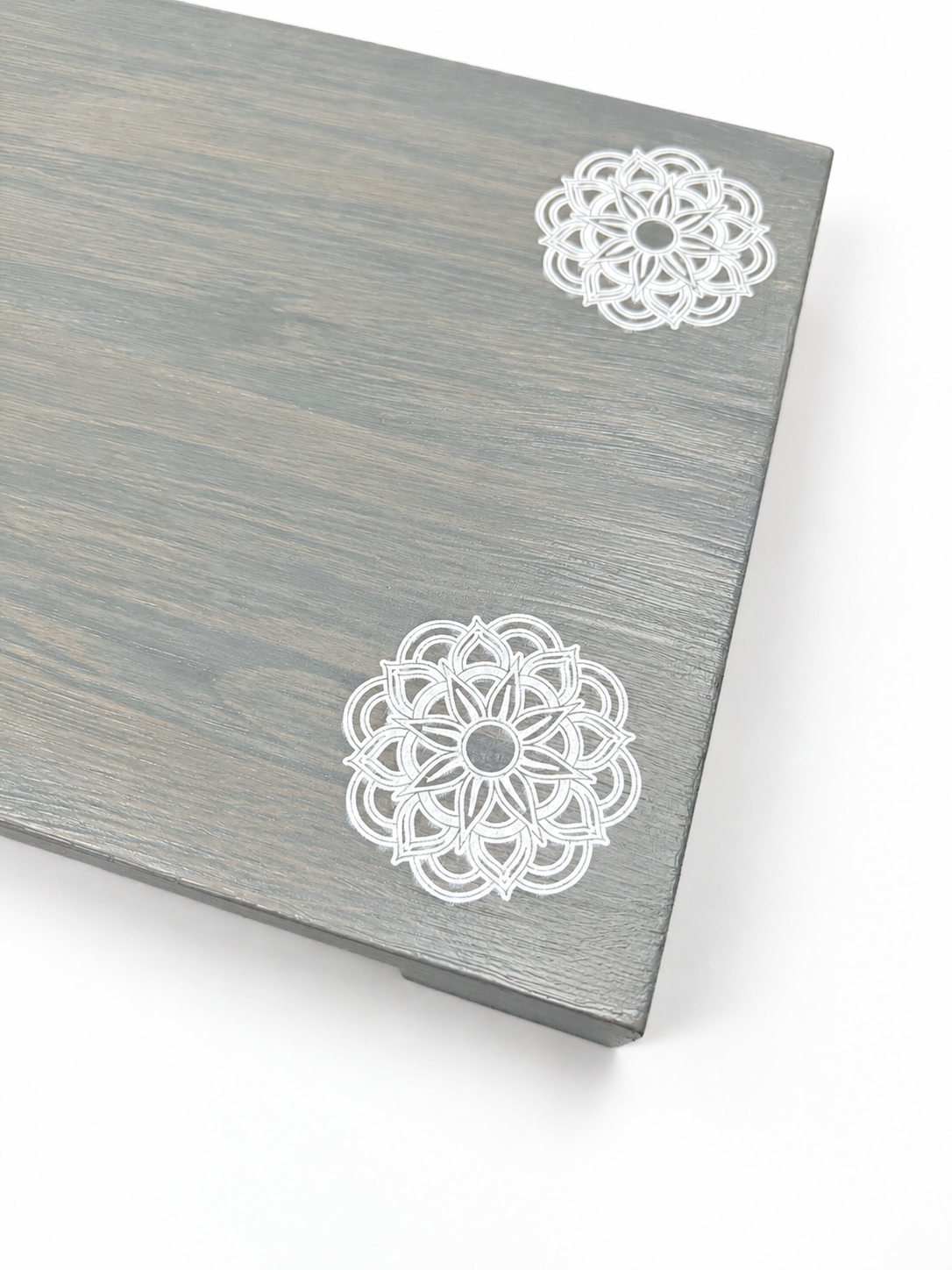 Wooden Pedestal Riser with White Mandala Designs