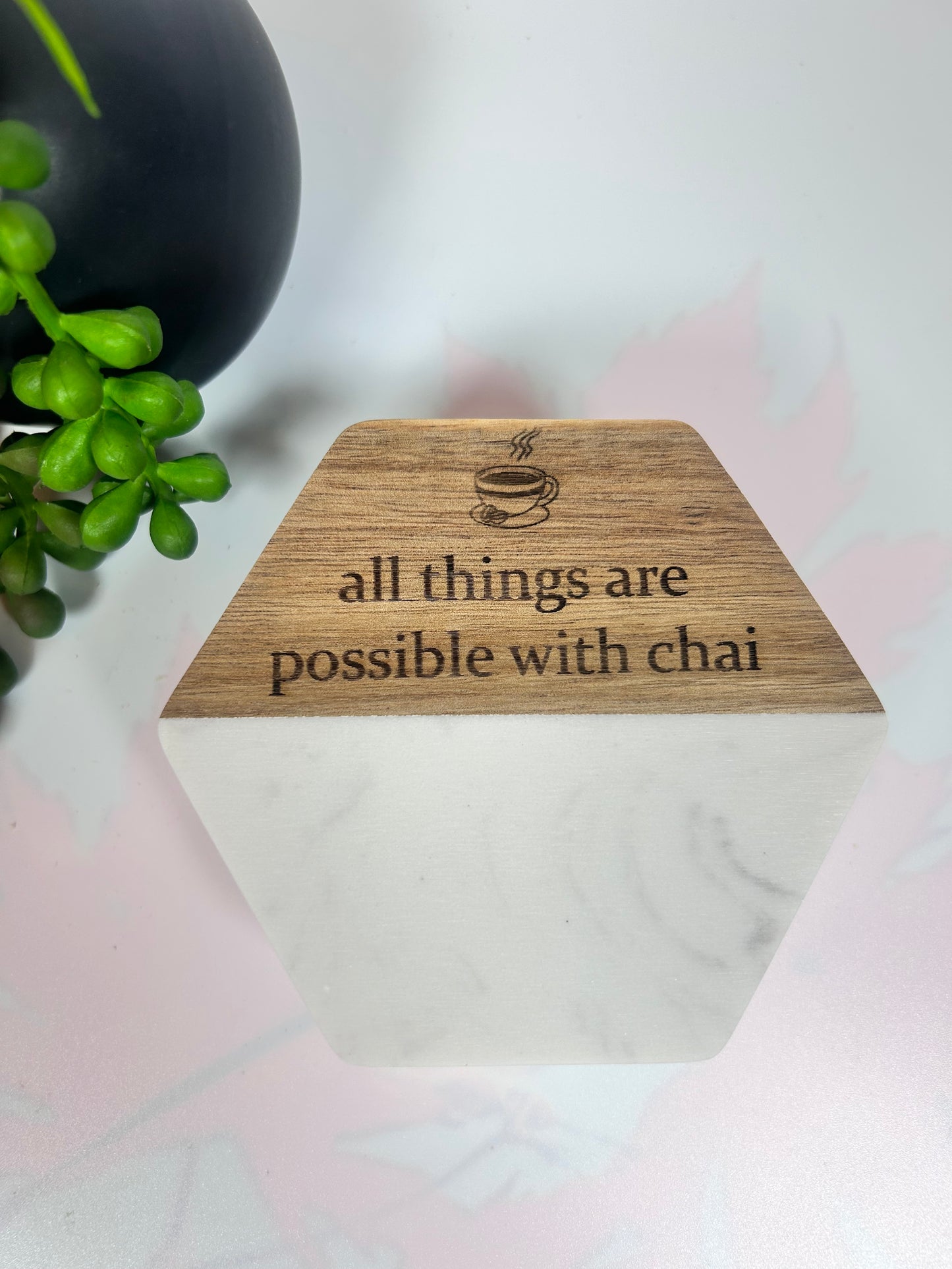 Handmade Marble and Wood Coaster Set Personalized