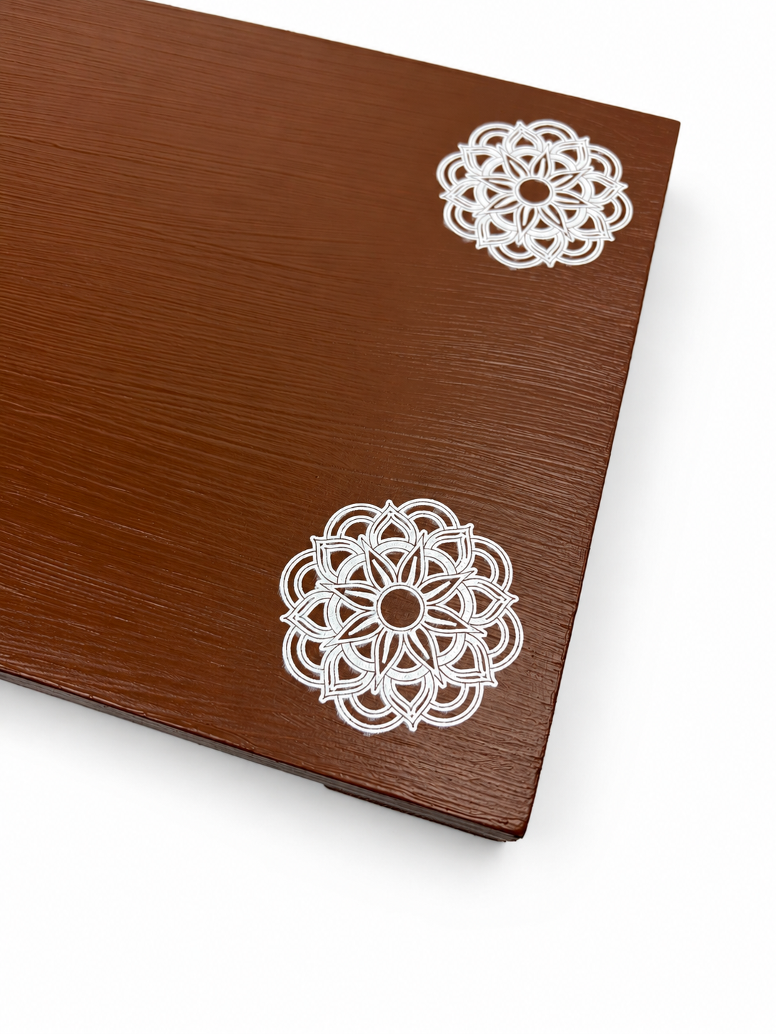 Wooden Pedestal Riser with White Mandala Designs
