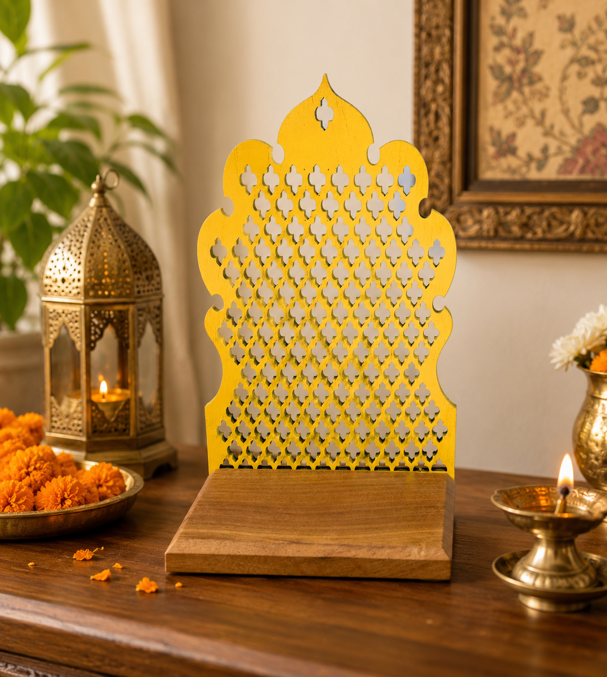 Handcrafted Wooden Jharokha Tea Light Holder | Indian Wall Hanging Décor | Pooja Room & Diwali Decoration