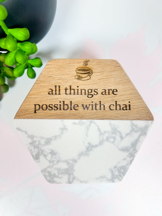 Handmade Marble and Wood Coaster Set Personalized