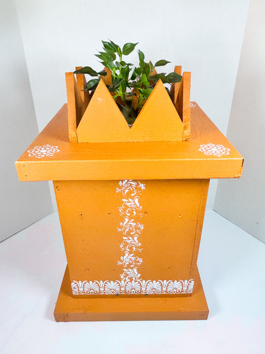 Free ShippingHandcrafted Wooden Tulasi Pot Vrindavana Brindavan Tulsi Planter Ocimum Sanctum holy Basil Plant Container for Gardening (Medium)