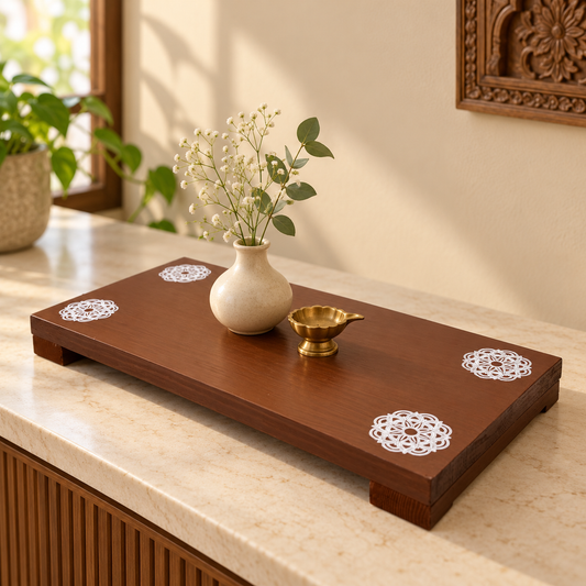 Wooden Pedestal Riser with White Mandala Designs