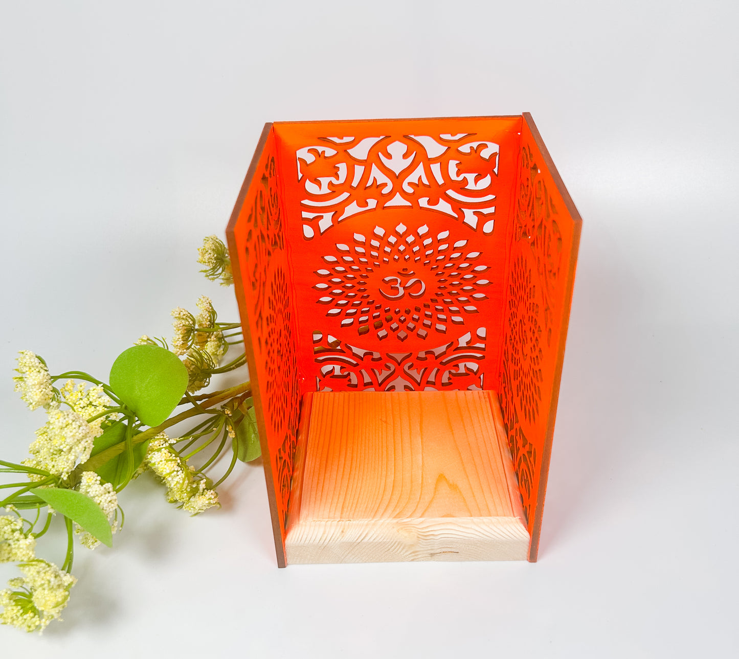 Handcrafted Wooden Artistic Diya or God statue Holder with Om Design | Hindu Pooja Decor | Mandir Accessory |Indian Prayer Room Decor Diwali