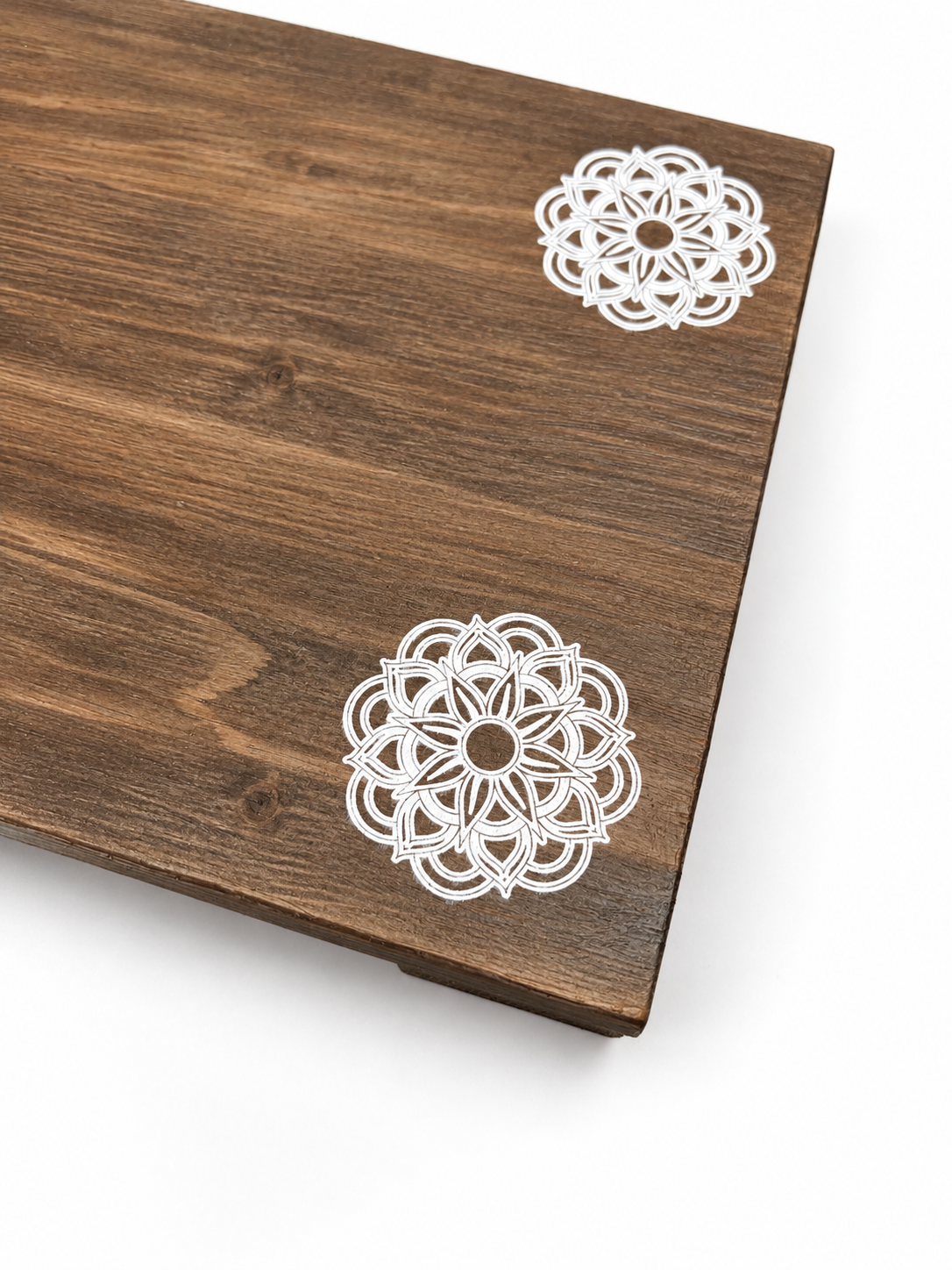 Wooden Pedestal Riser with White Mandala Designs