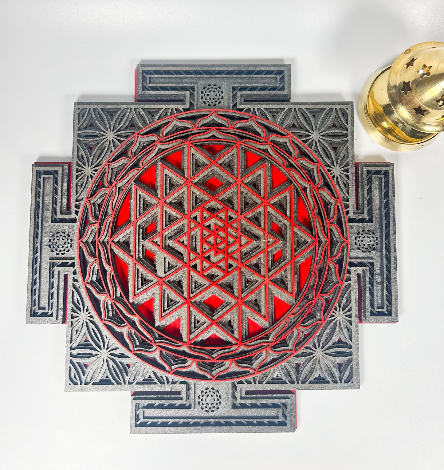 Layered Sri Yantra Mandala Wall Art – Sacred Geometry Decor | Laser Cut Wooden Wall Hanging | Vastu, Meditation, Yoga Room, Spiritual Gift