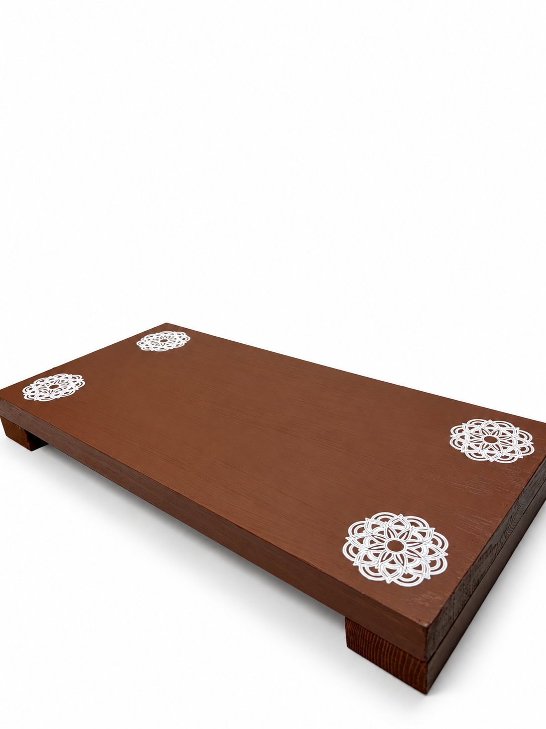 Wooden Pedestal Riser with White Mandala Designs