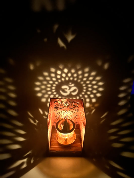 Handcrafted Wooden Artistic Diya or God statue Holder with Om Design | Hindu Pooja Decor | Mandir Accessory |Indian Prayer Room Decor Diwali