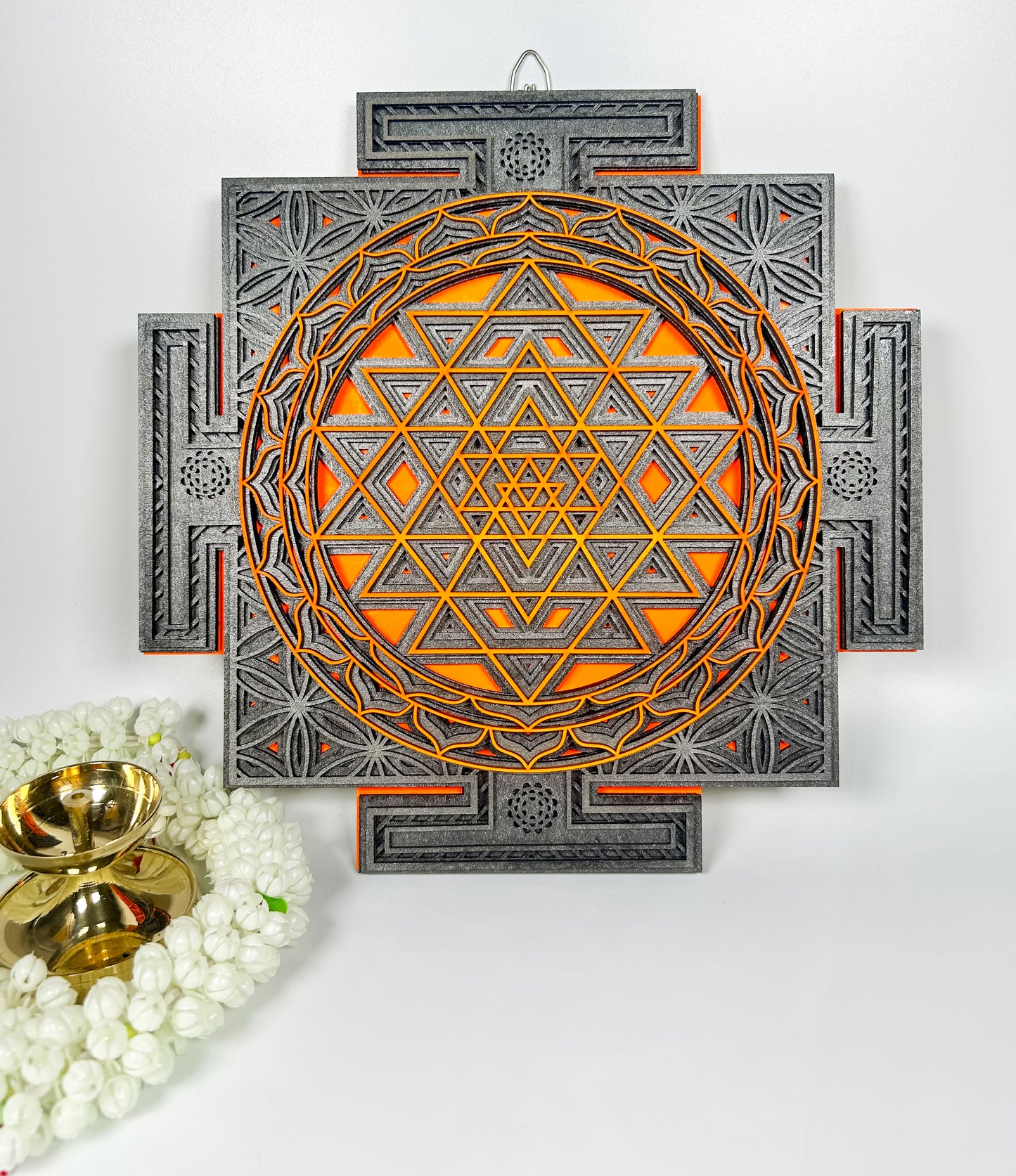 Layered Sri Yantra Mandala Wall Art – Sacred Geometry Decor | Laser Cut Wooden Wall Hanging | Vastu, Meditation, Yoga Room, Spiritual Gift