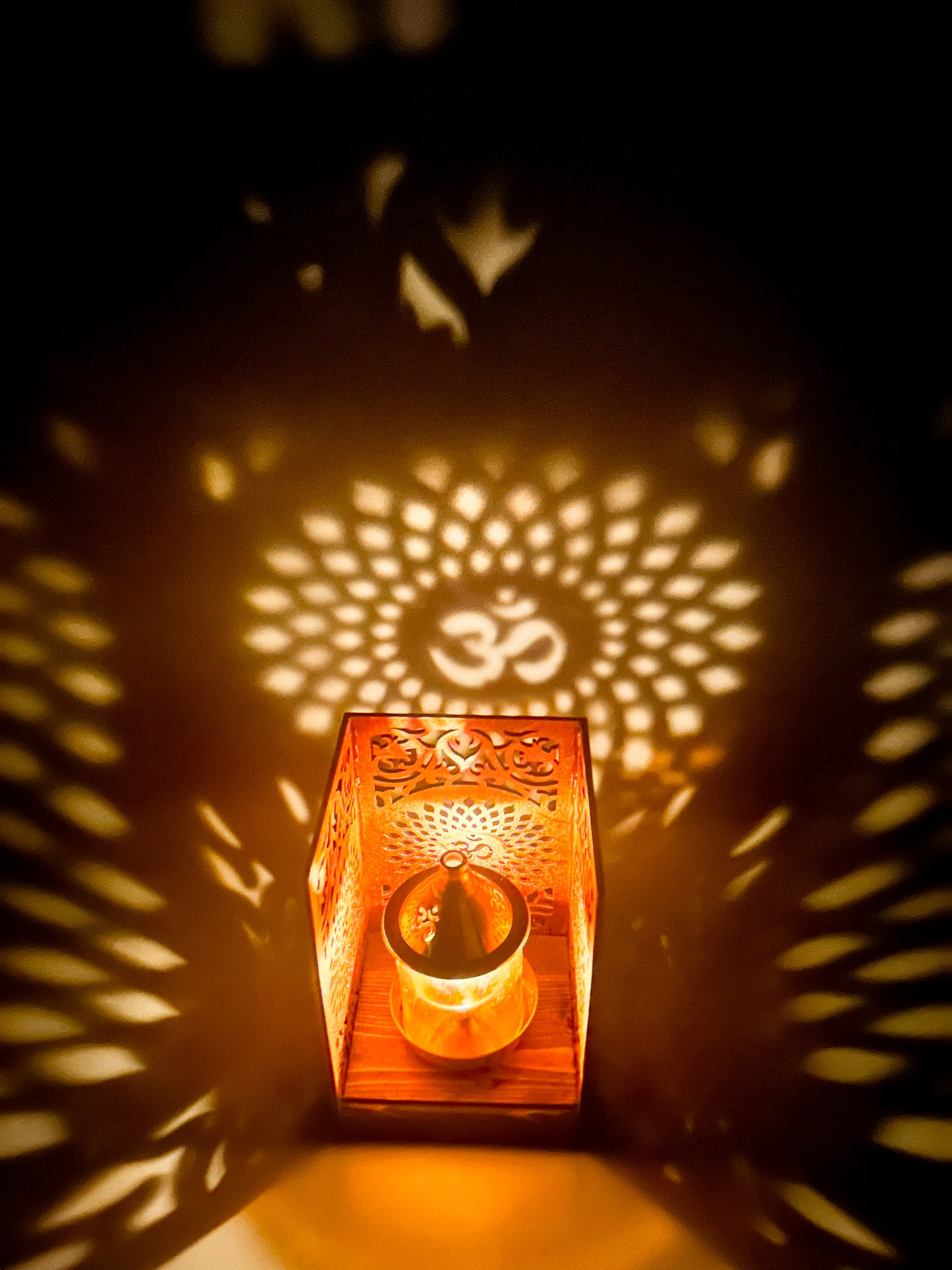 Handcrafted Wooden Diya Holder with Om Design | Hindu Pooja Decor
