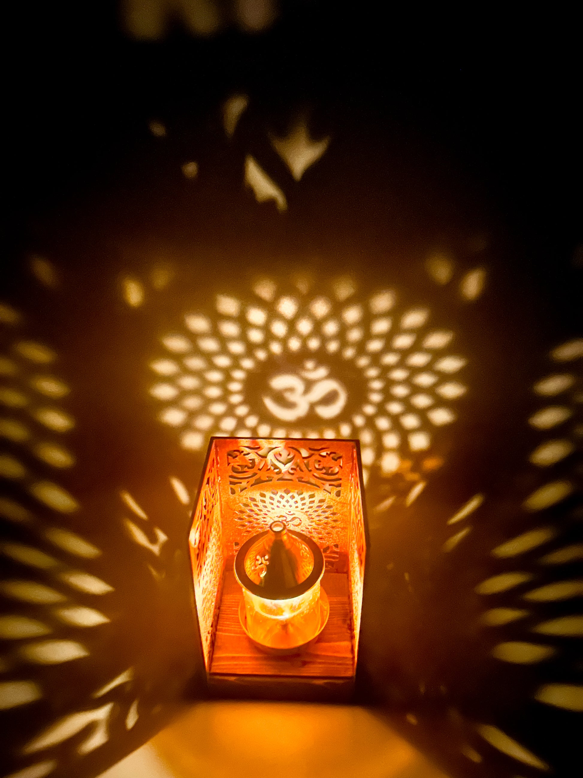 Handcrafted Wooden Diya Holder with Om Design | Hindu Pooja Decor