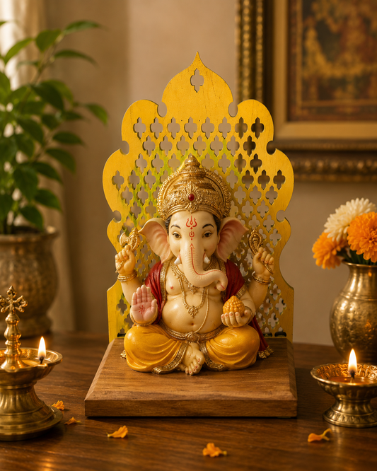 Handcrafted wooden Jharokha wall hanging tea light holder with intricate Indian lattice design, perfect for pooja room décor, Diwali decorations, and rustic home styling.