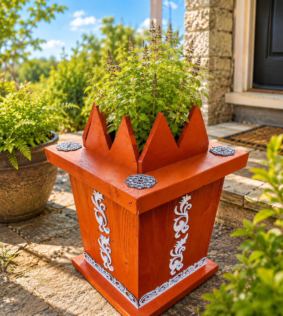 Handcrafted Wooden Tulsi Pot – Vrindavan Planter (Medium)