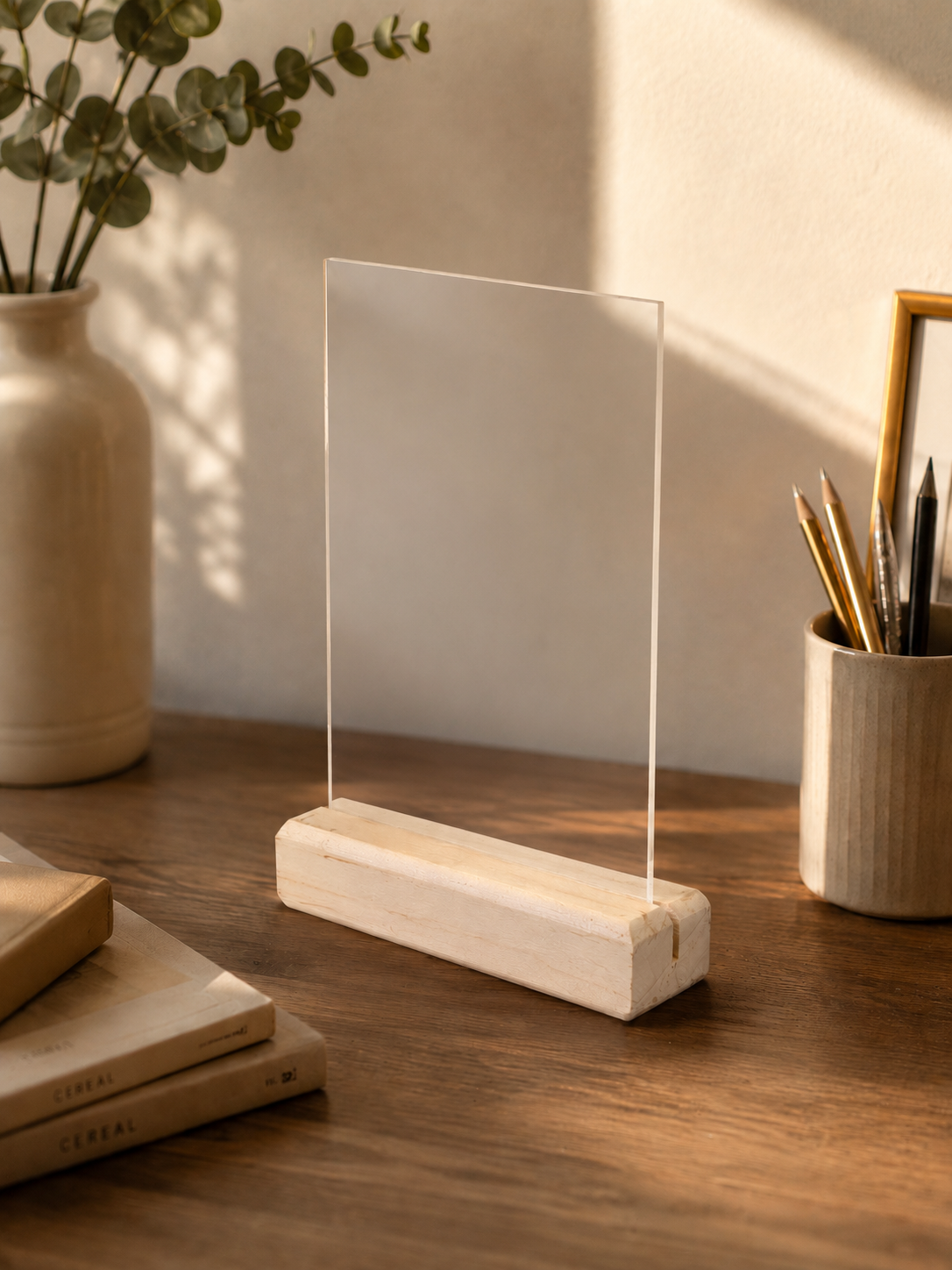 Make to order Wooden Acrylic Sign Display Base | Photo Plaque Stand | Personalized Sign Holder | Desk & Shelf Decor