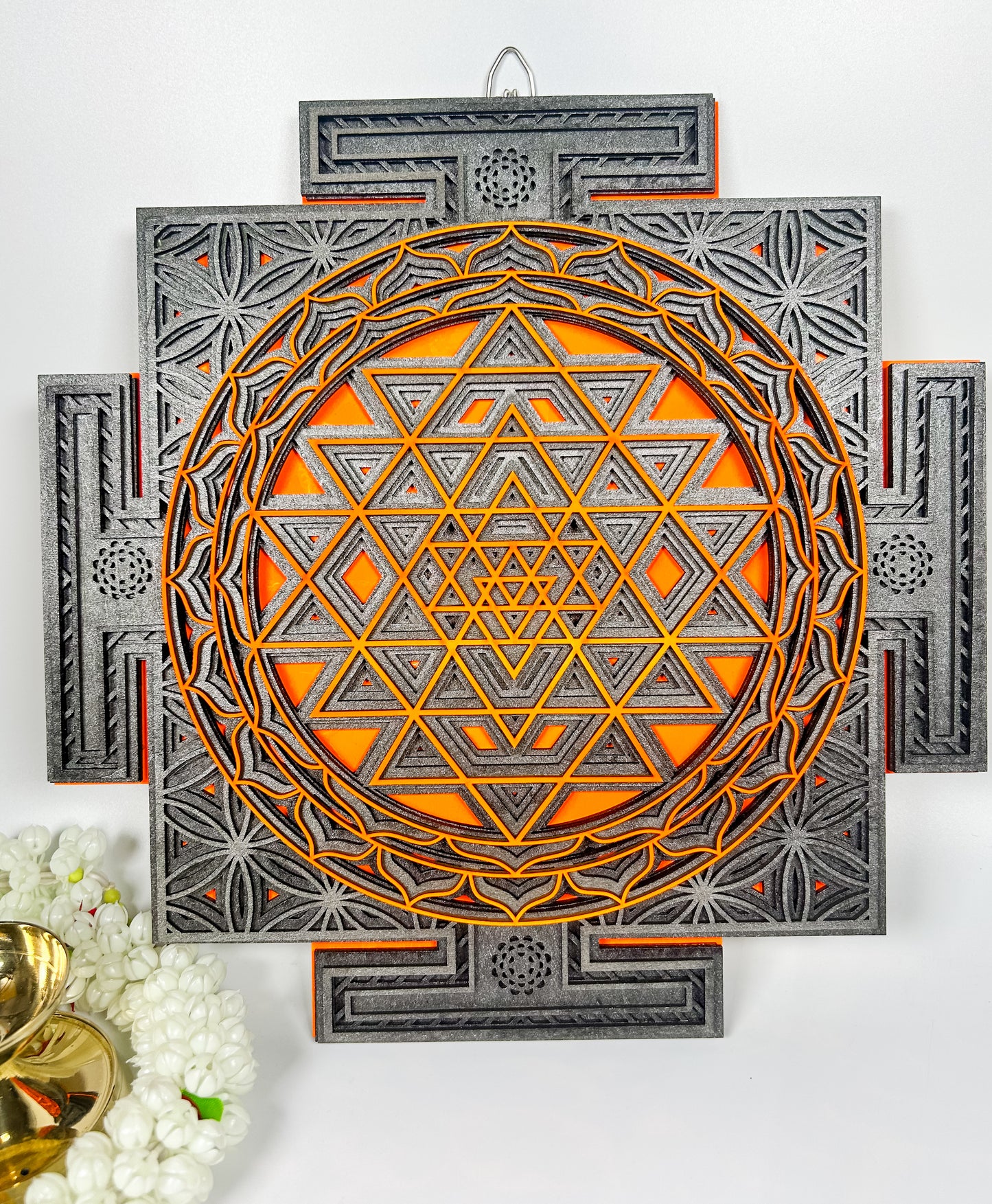 Wooden Sri Yantra mandala for meditation room