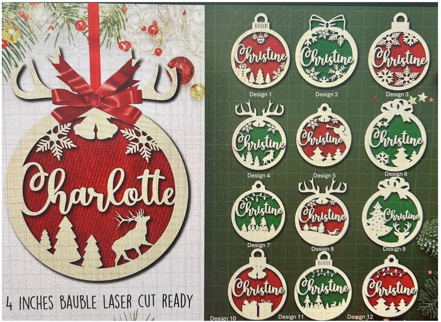 Personalized Wooden Christmas Ornament – Custom Name Holiday Bauble • Laser Cut Christmas Tree & Reindeer Ornament • Stocking Tag Gift